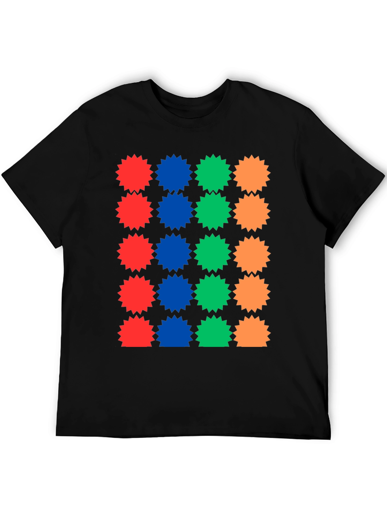 Colorful Starburst Pattern Black T-Shirt