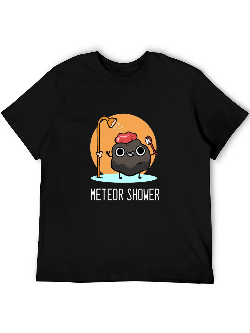 Meteor Shower Cartoon Black T-Shirt