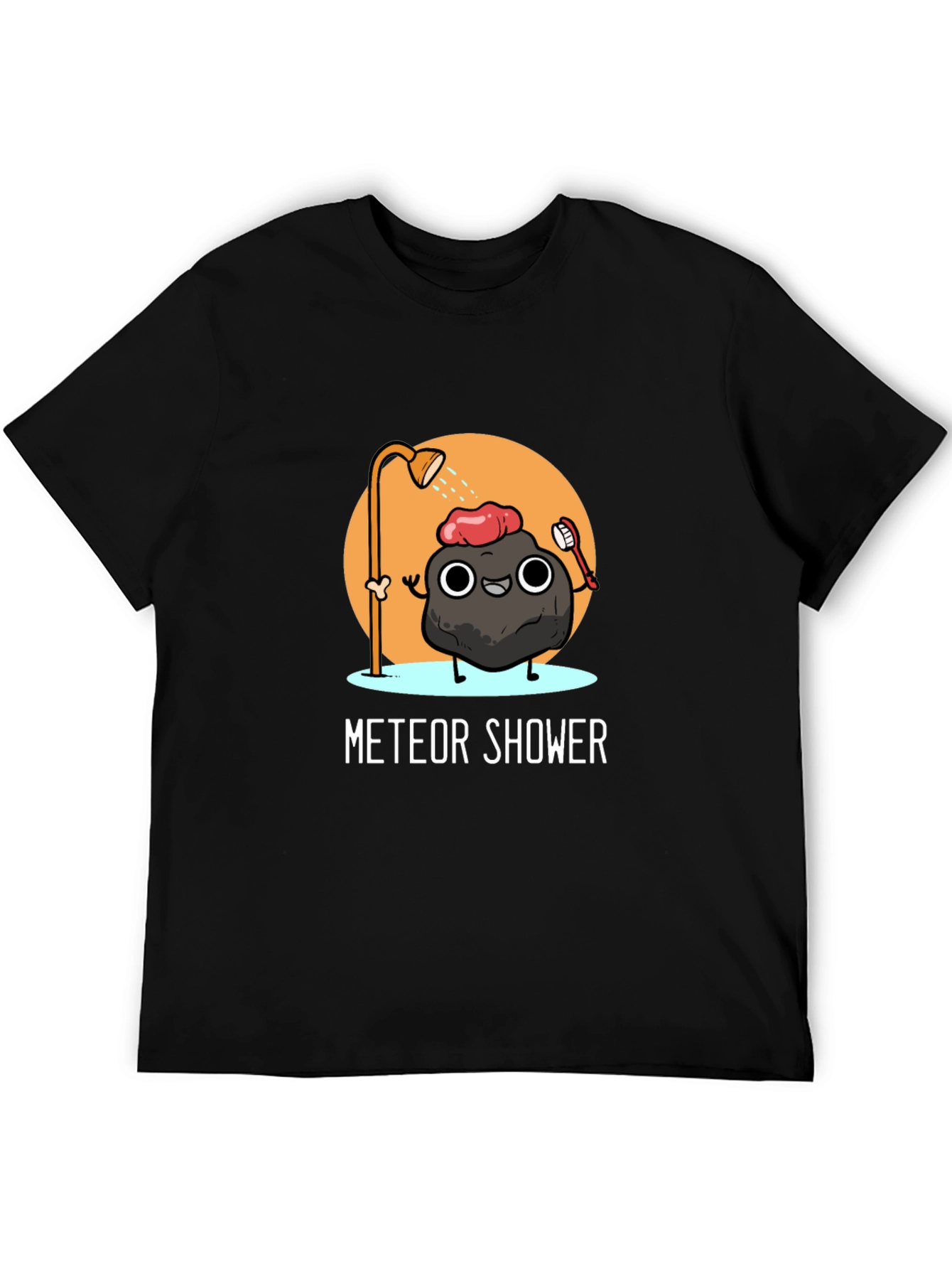 Meteor Shower Cartoon Black T-Shirt