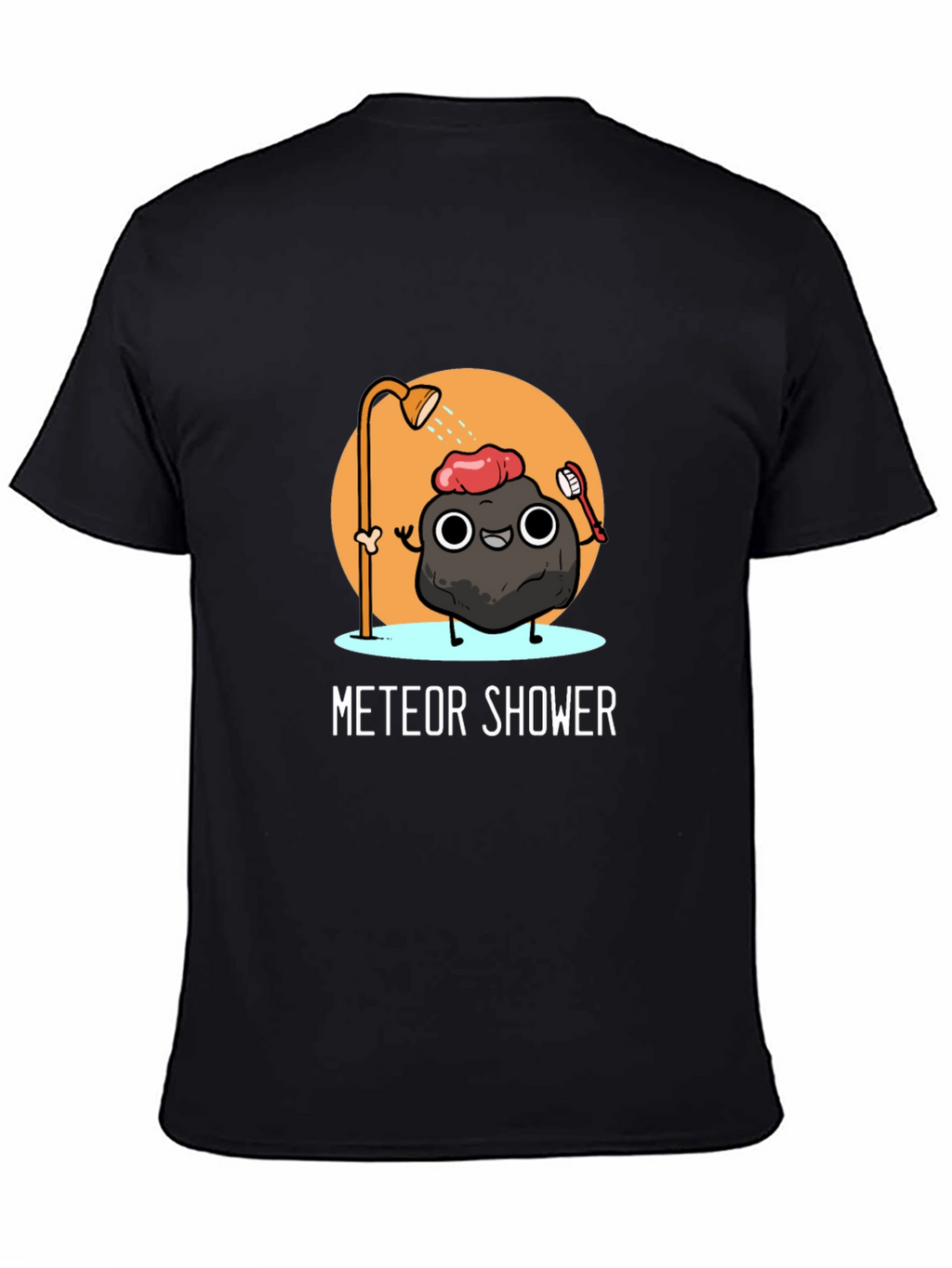 Meteor Shower Cartoon Black T-Shirt