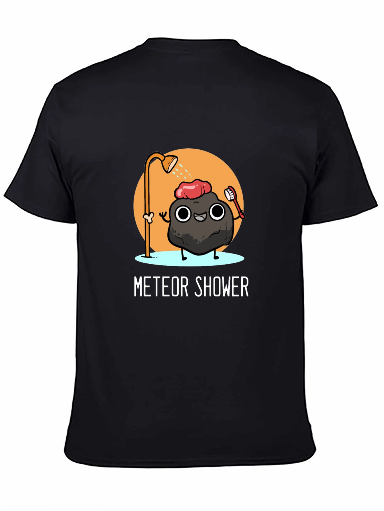Meteor Shower Cartoon Black T-Shirt