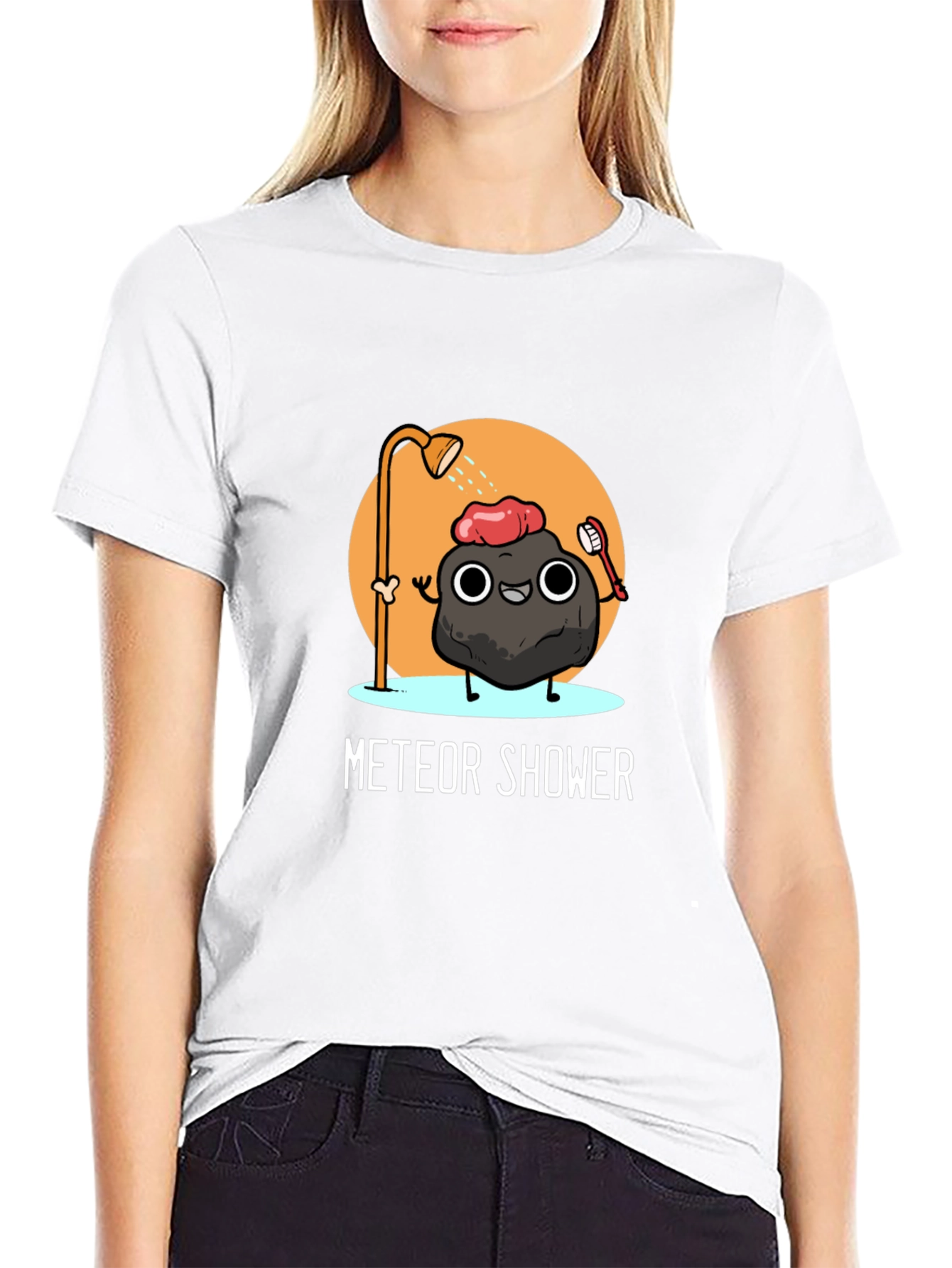 Meteor Shower Cartoon Black T-Shirt
