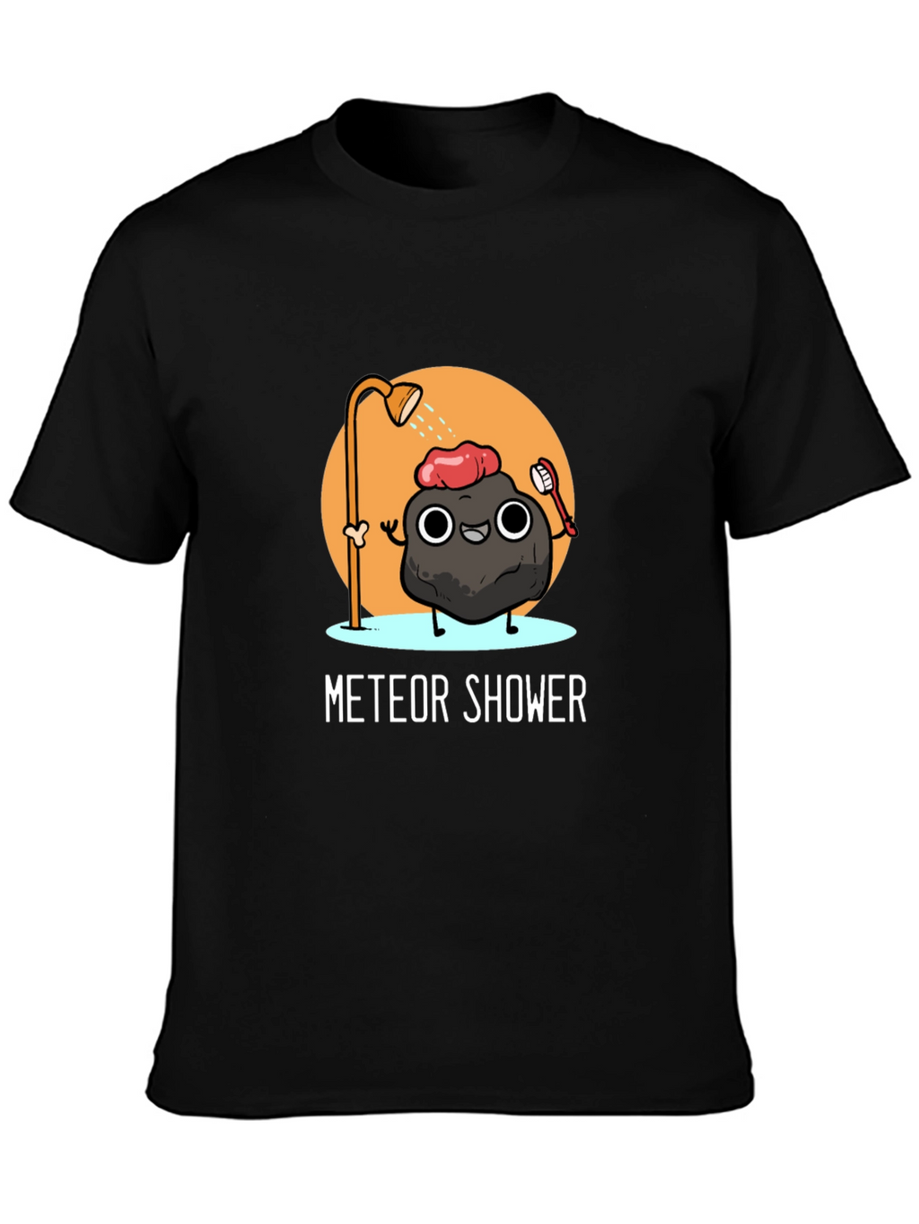 Meteor Shower Cartoon Black T-Shirt