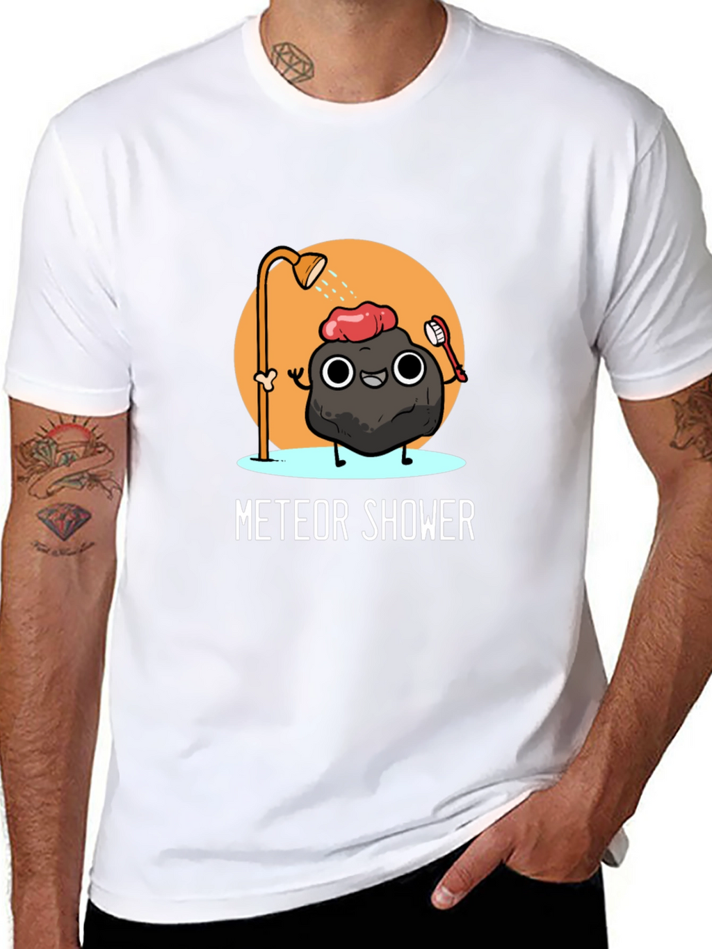 Meteor Shower Cartoon Black T-Shirt