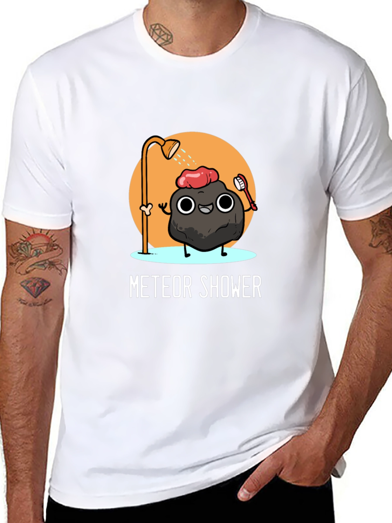 Meteor Shower Cartoon Black T-Shirt