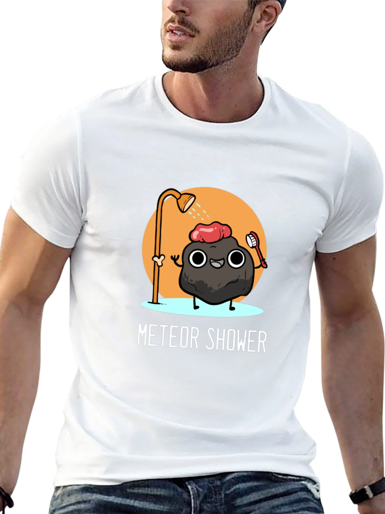 Meteor Shower Cartoon Black T-Shirt