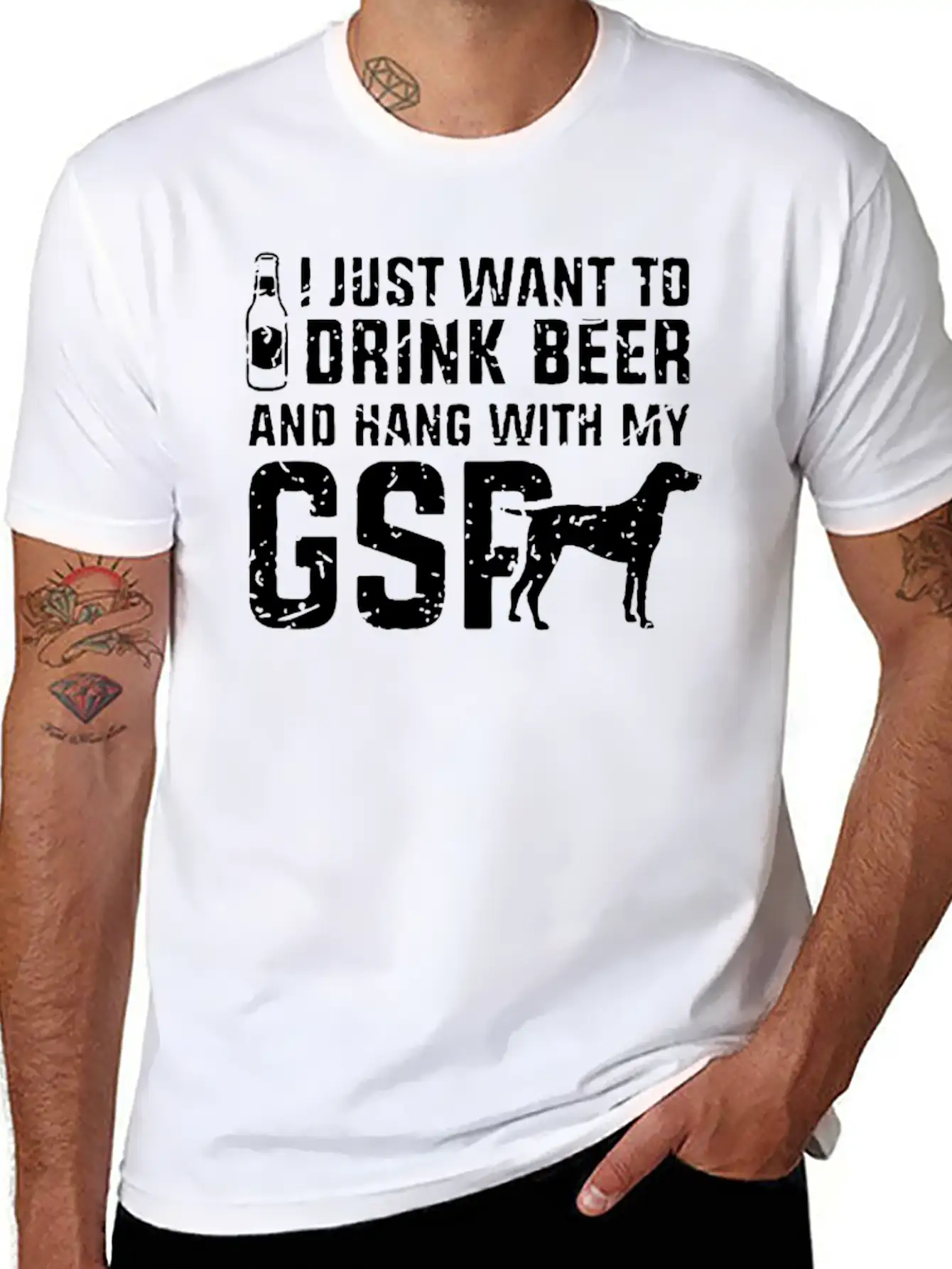 Drink Beer And Hand With My Great GSP Dog Breathable Soft Cotton T-Shirt – Timeless Casual Look