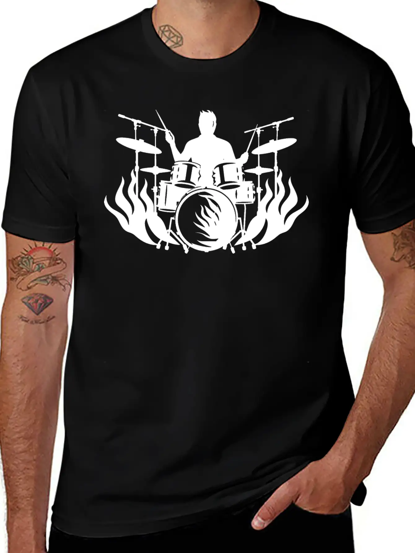 Drum Player Drawing Stylish Everyday T-Shirt – Unisex Basic Cotton Tee