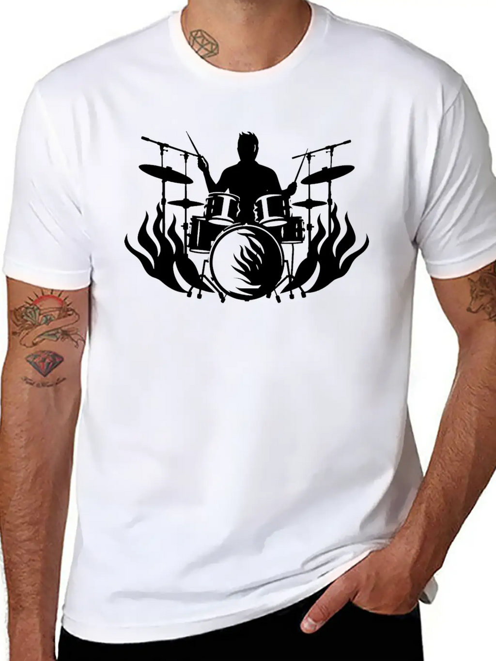 Drum Player Drawing Stylish Everyday T-Shirt – Unisex Basic Cotton Tee