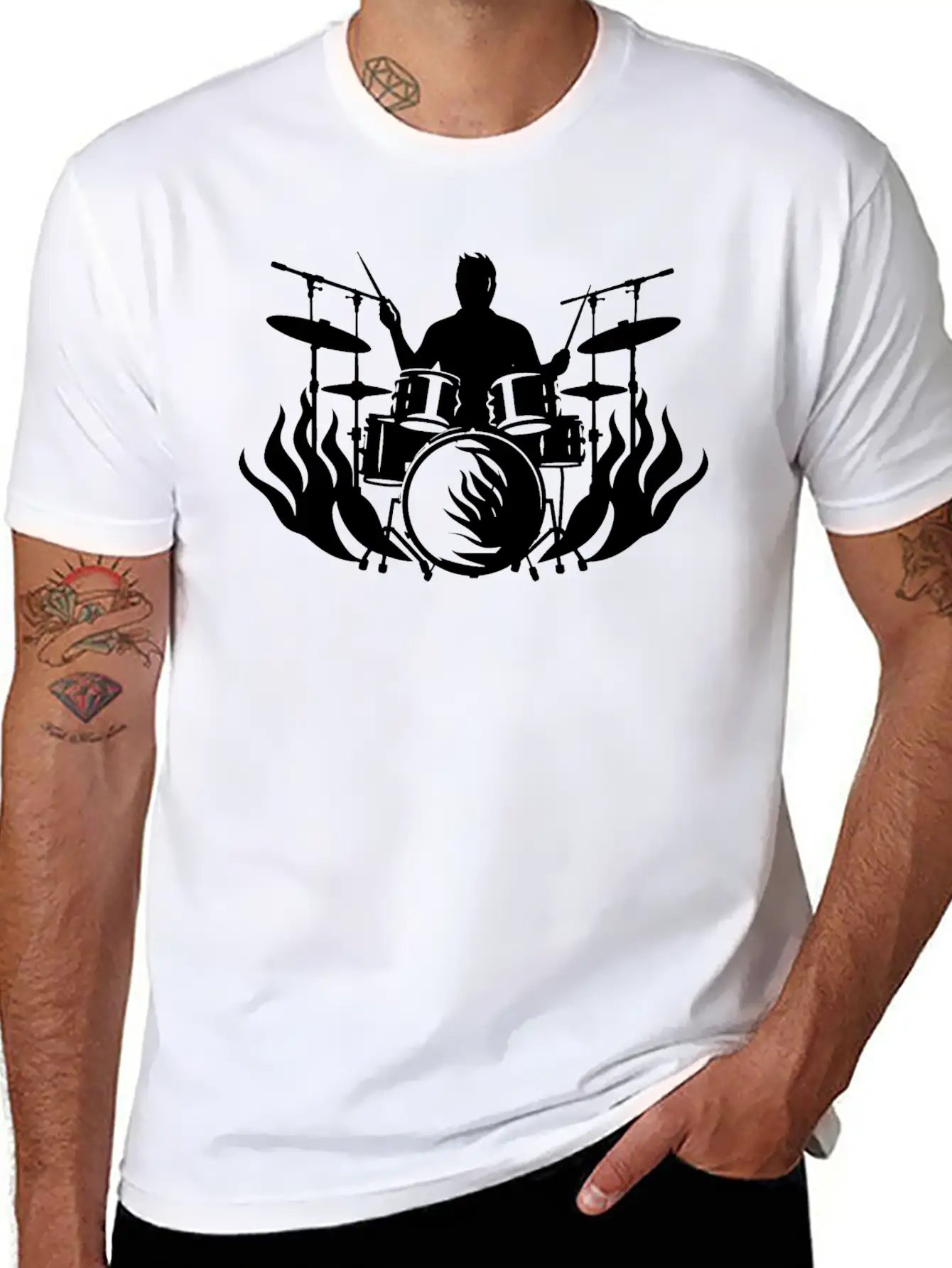 Drum Player Drawing Stylish Everyday T-Shirt – Unisex Basic Cotton Tee