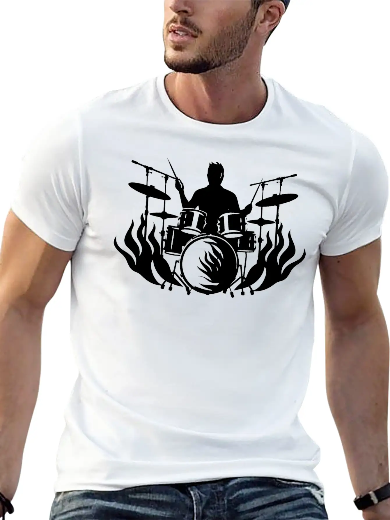 Drum Player Drawing Stylish Everyday T-Shirt – Unisex Basic Cotton Tee