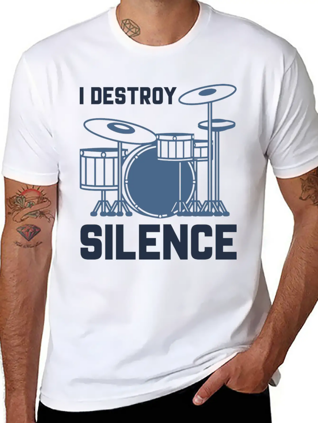 Drummer I Destroy Silence Essential Cotton Tee For Daily Outfits – Unisex Style