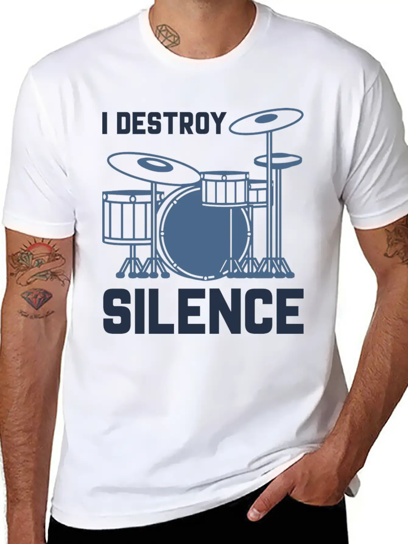 Drummer I Destroy Silence Essential Cotton Tee For Daily Outfits – Unisex Style