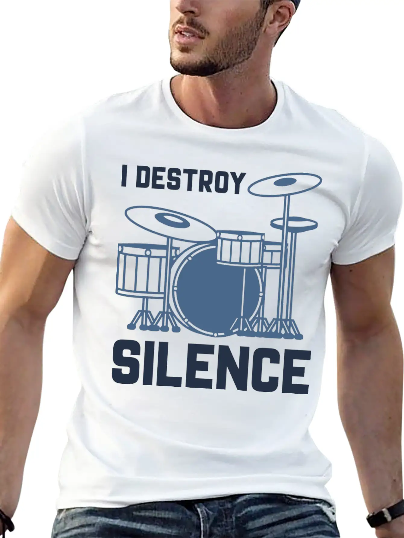 Drummer I Destroy Silence Essential Cotton Tee For Daily Outfits – Unisex Style