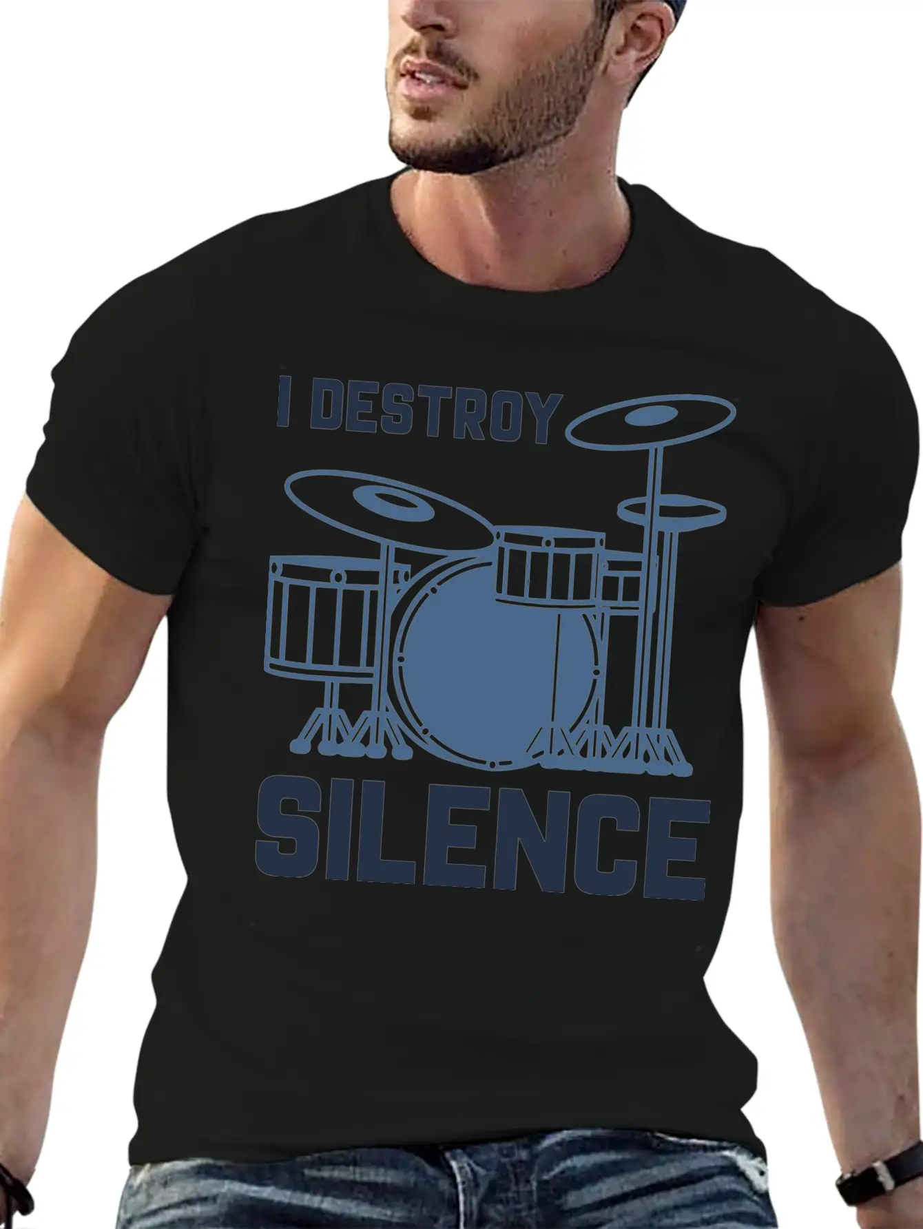 Drummer I Destroy Silence Essential Cotton Tee For Daily Outfits – Unisex Style