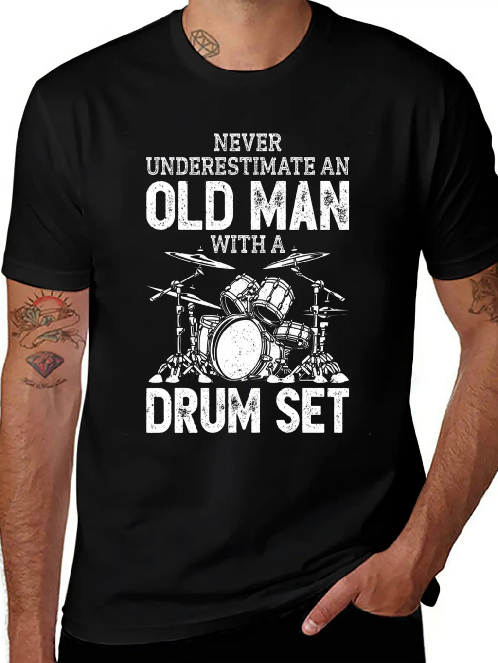 Drummer Never Underestimate An Old With A Drum Set Casual Graphic T-Shirt – Simple And Comfortable Daily Wear