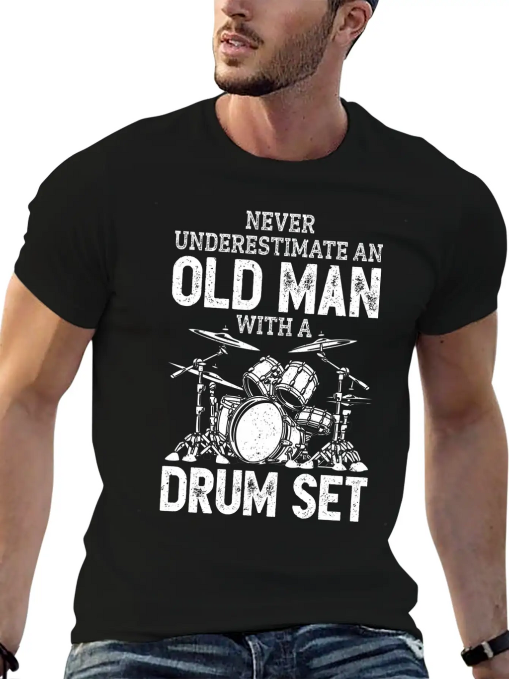 Drummer Never Underestimate An Old With A Drum Set Casual Graphic T-Shirt – Simple And Comfortable Daily Wear