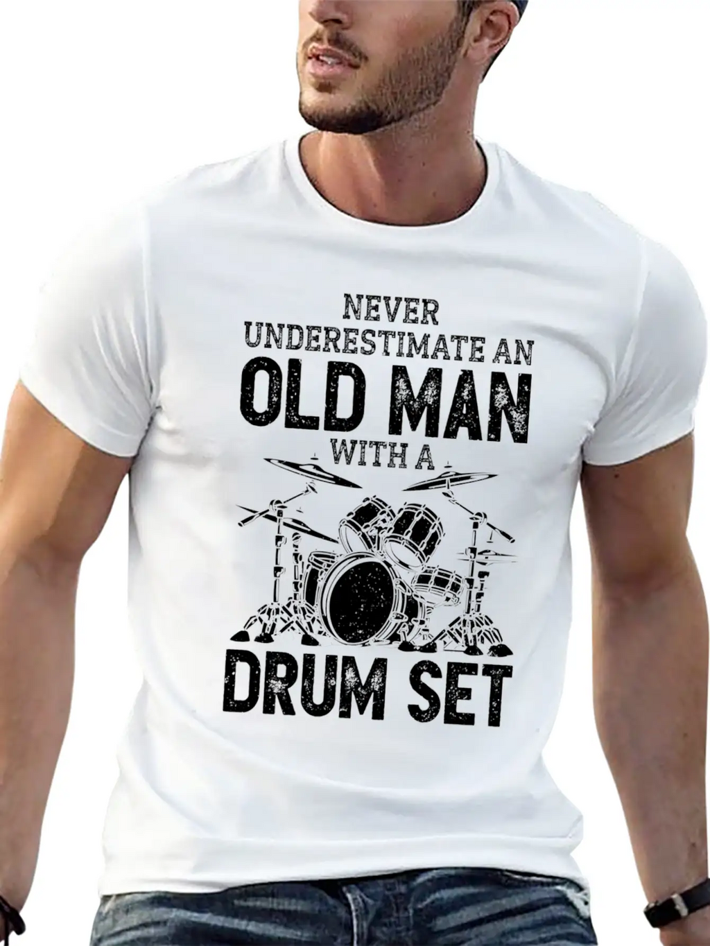Drummer Never Underestimate An Old With A Drum Set Casual Graphic T-Shirt – Simple And Comfortable Daily Wear