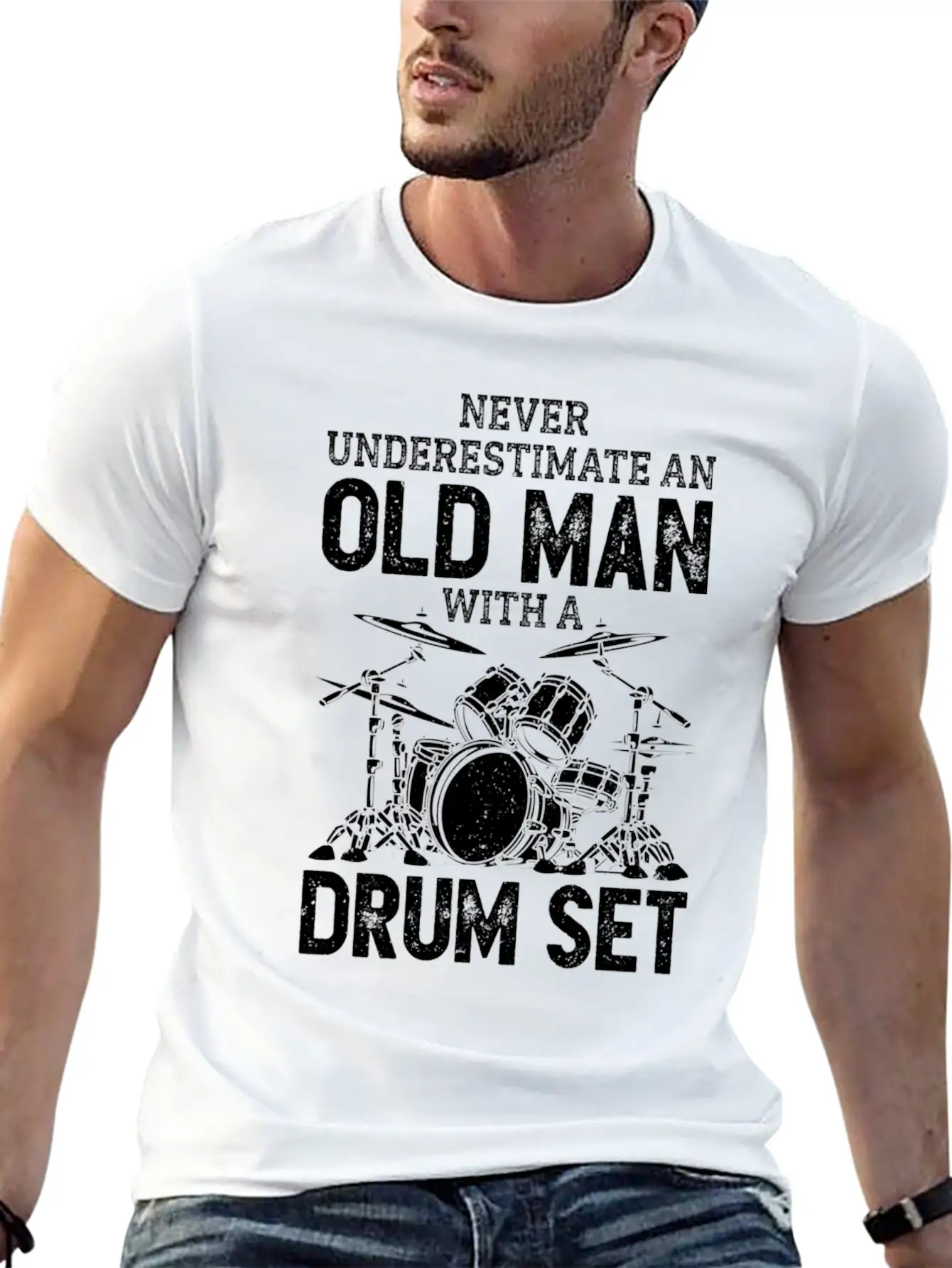 Drummer Never Underestimate An Old With A Drum Set Casual Graphic T-Shirt – Simple And Comfortable Daily Wear