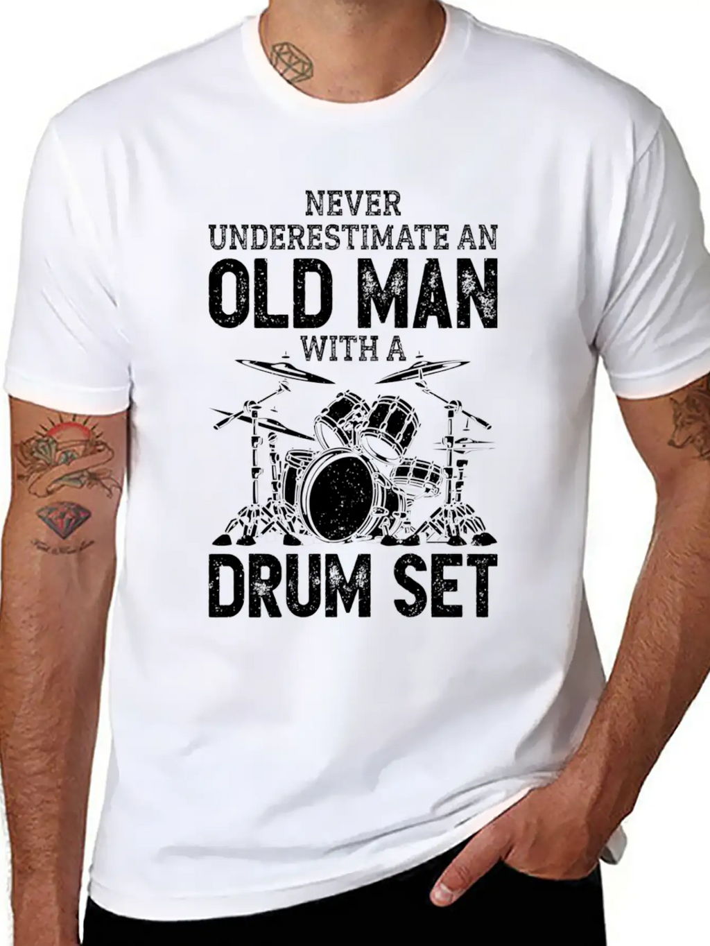 Drummer Never Underestimate An Old With A Drum Set Casual Graphic T-Shirt – Simple And Comfortable Daily Wear