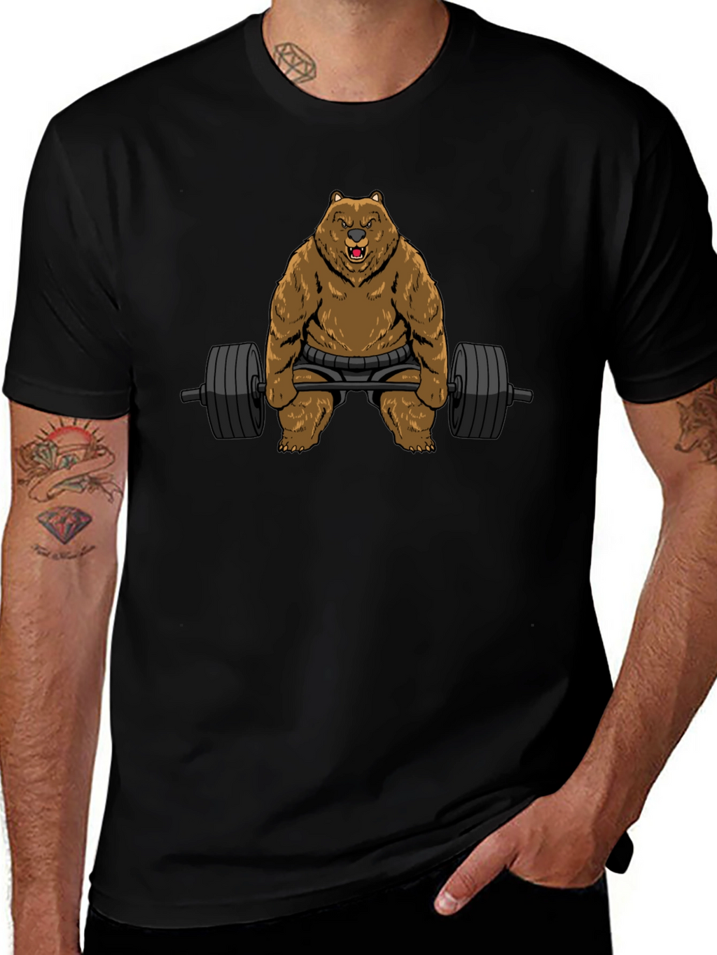 Grizzly Gym Bro T-Shirt - Black Bear Weightlifting