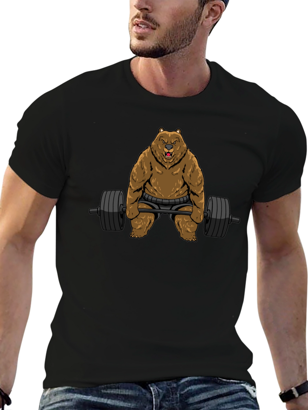 Grizzly Gym Bro T-Shirt - Black Bear Weightlifting