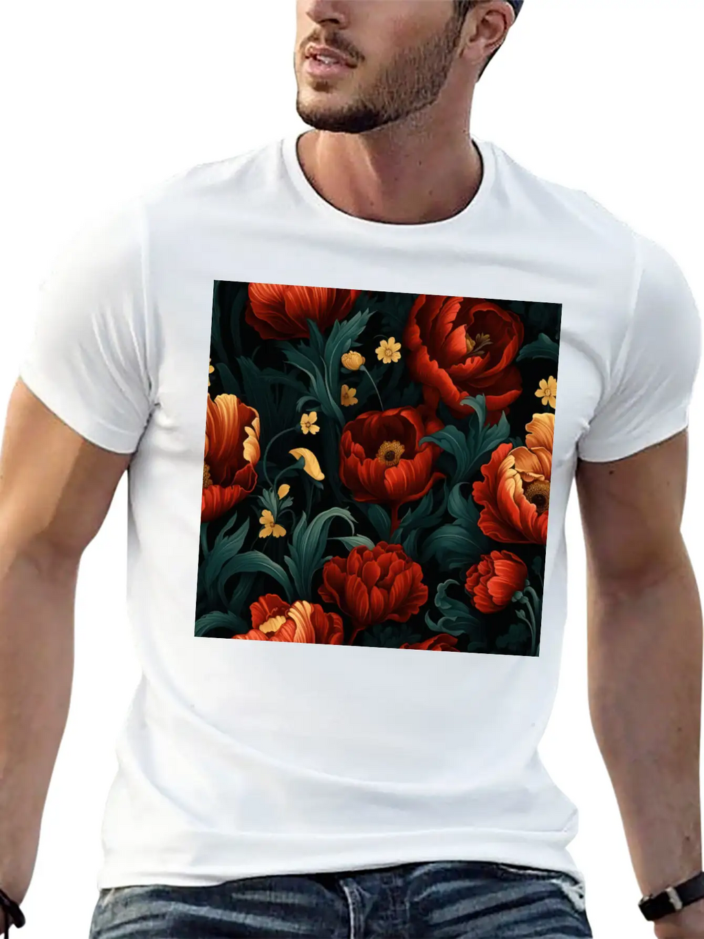 Dutch Nocturne: Luminous Floral Pastoral On Black Essential Cotton Tee For Daily Outfits – Unisex Style