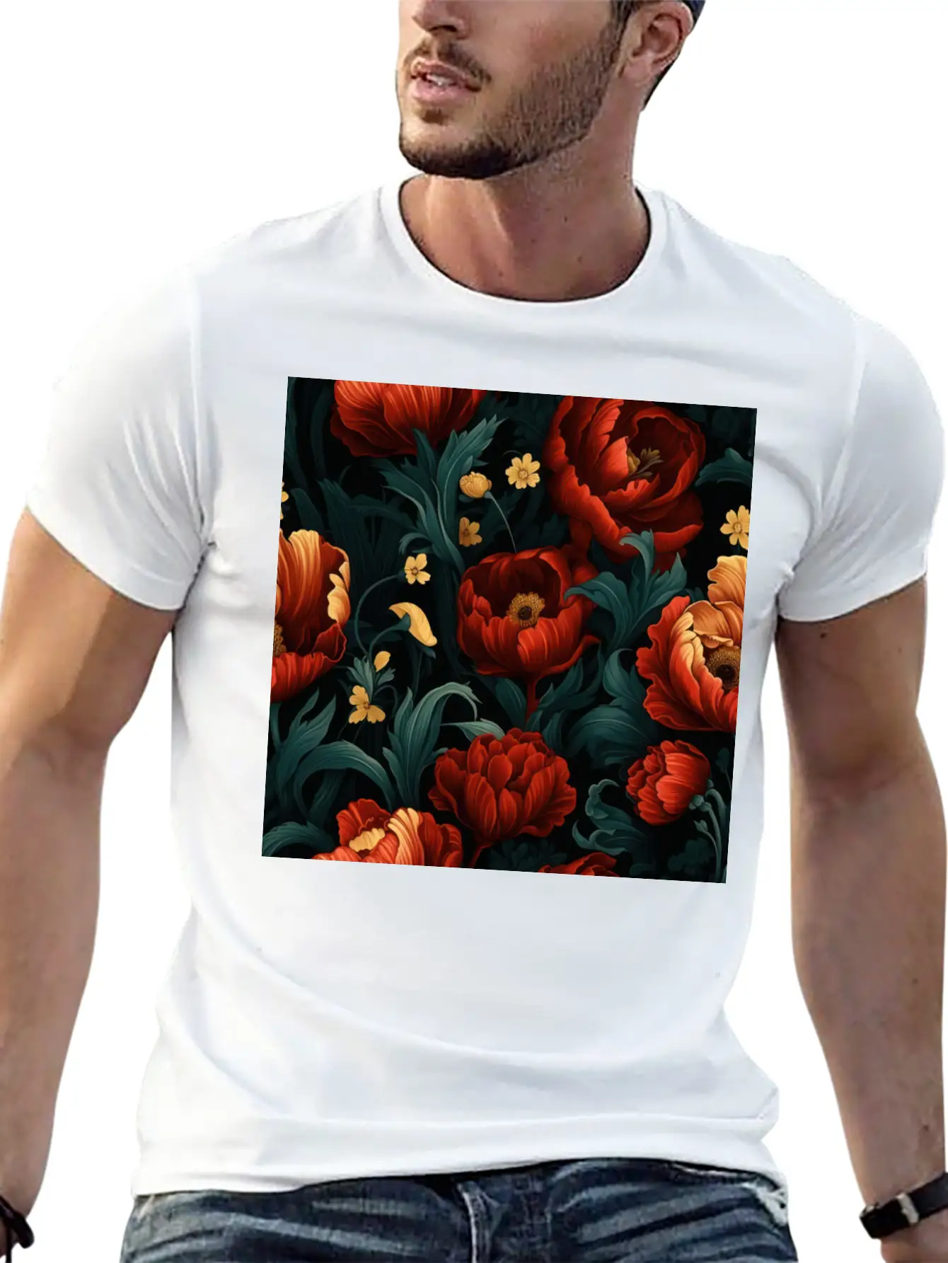 Dutch Nocturne: Luminous Floral Pastoral On Black Essential Cotton Tee For Daily Outfits – Unisex Style