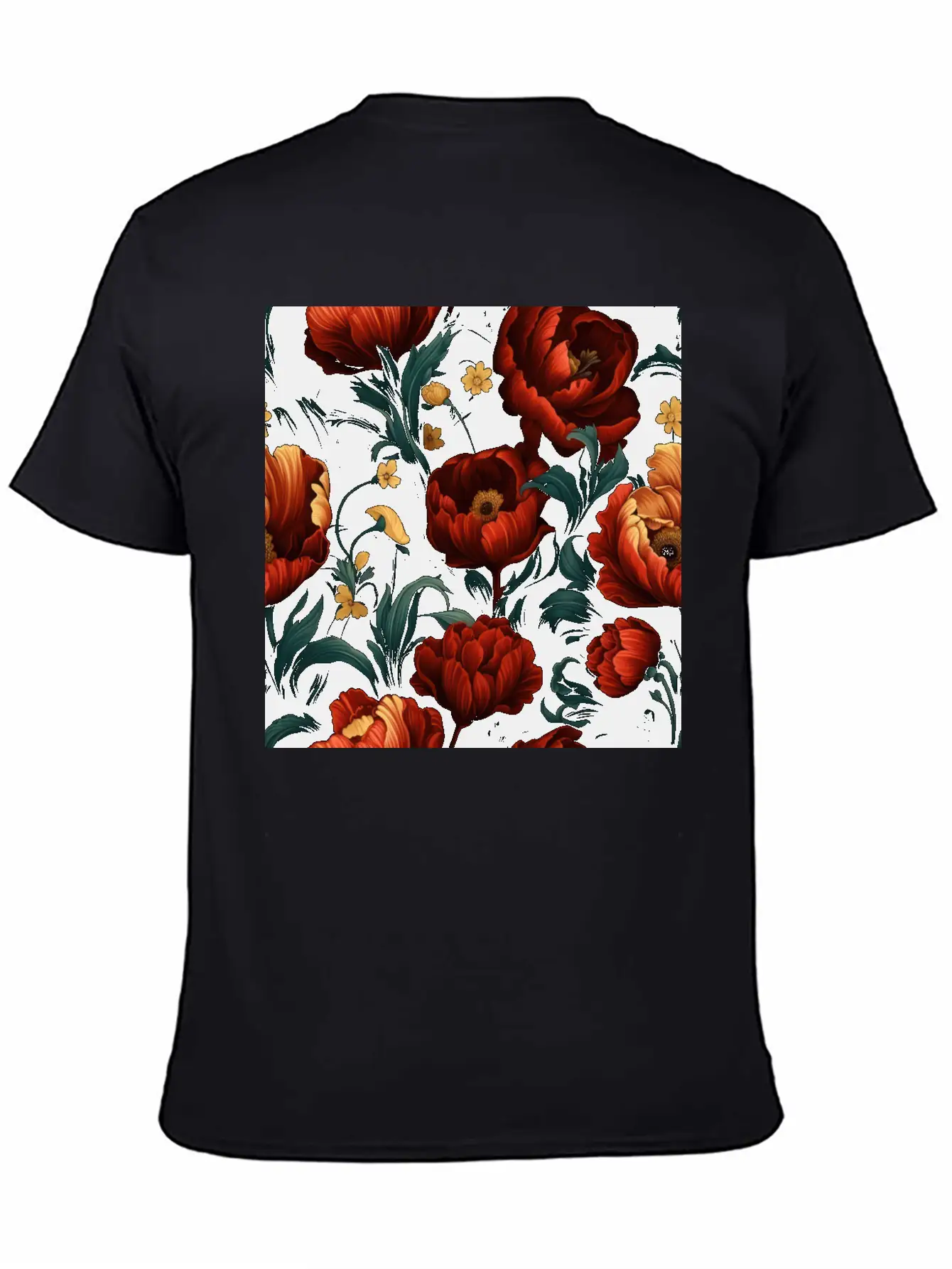 Dutch Nocturne: Luminous Floral Pastoral On Black Essential Cotton Tee For Daily Outfits – Unisex Style