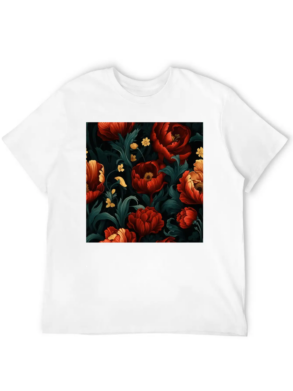 Dutch Nocturne: Luminous Floral Pastoral On Black Essential Cotton Tee For Daily Outfits – Unisex Style