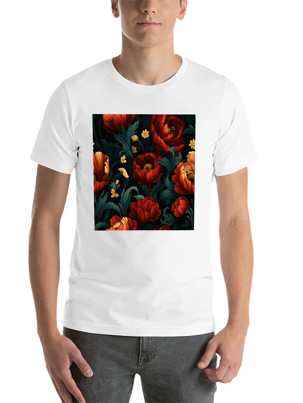 Dutch Nocturne: Luminous Floral Pastoral On Black Essential Cotton Tee For Daily Outfits – Unisex Style