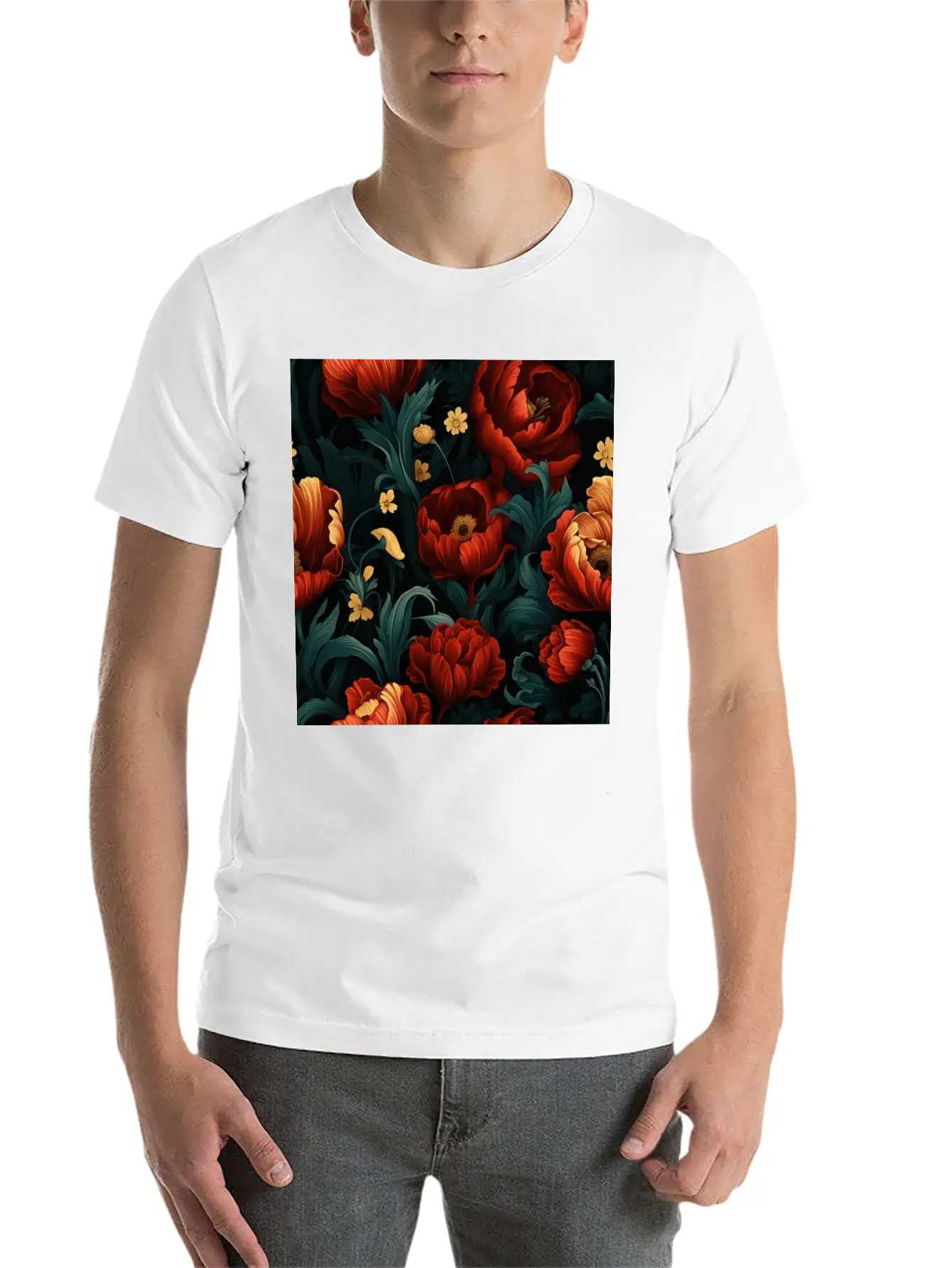 Dutch Nocturne: Luminous Floral Pastoral On Black Essential Cotton Tee For Daily Outfits – Unisex Style