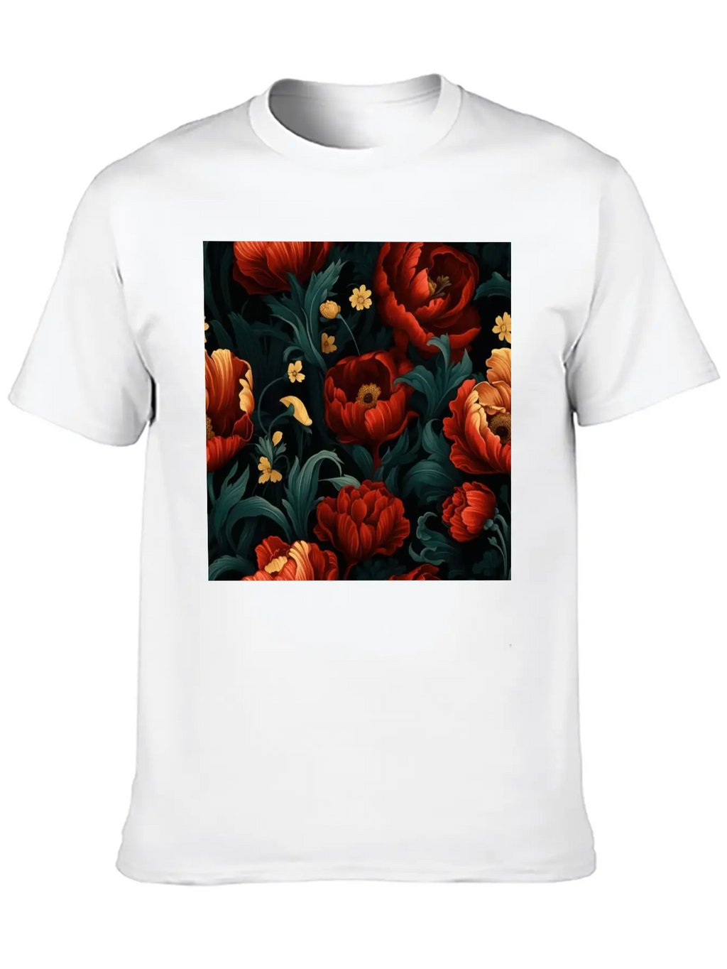 Dutch Nocturne: Luminous Floral Pastoral On Black Essential Cotton Tee For Daily Outfits – Unisex Style