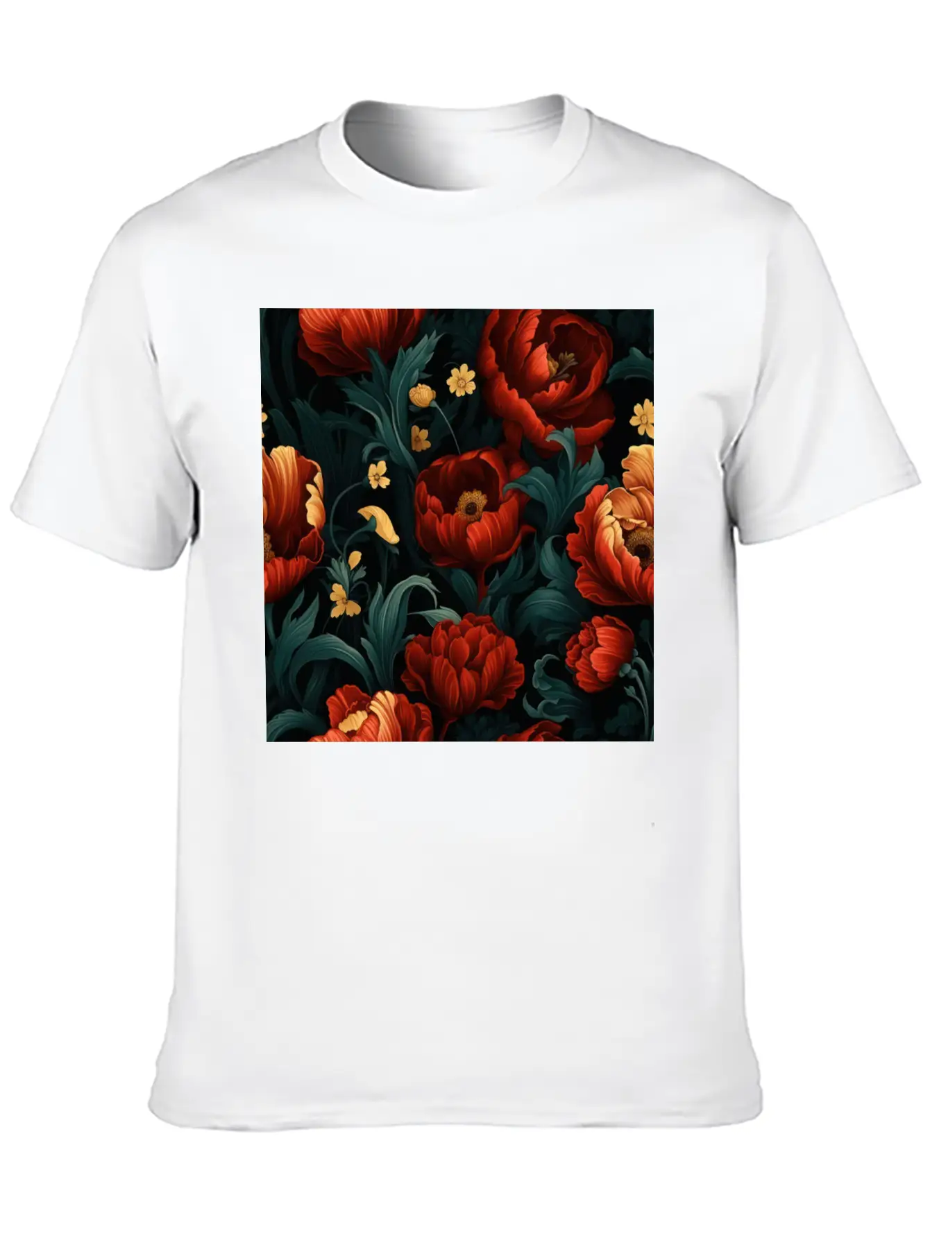 Dutch Nocturne: Luminous Floral Pastoral On Black Essential Cotton Tee For Daily Outfits – Unisex Style