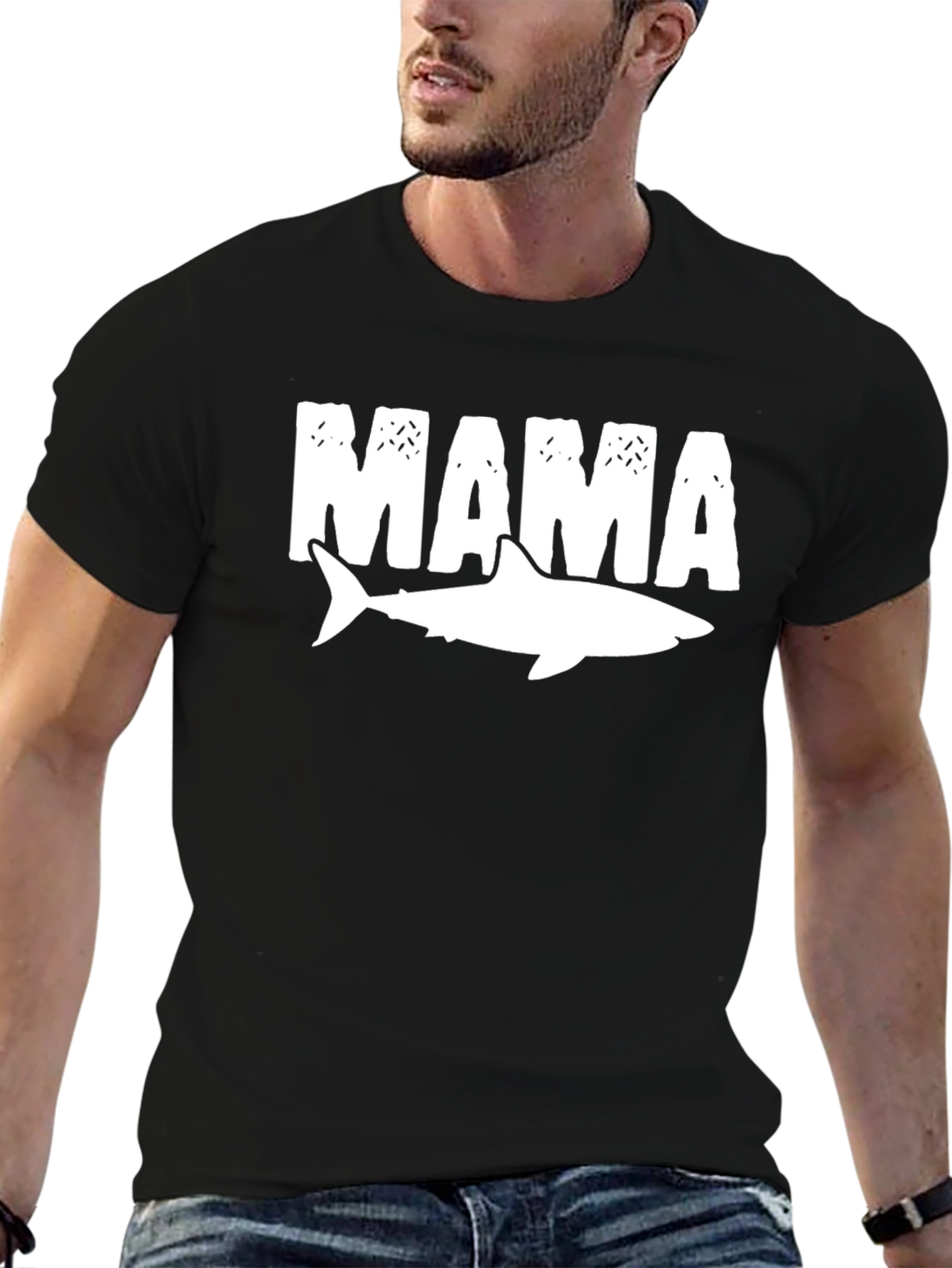 Mama Shark Graphic Tee - Black Cotton