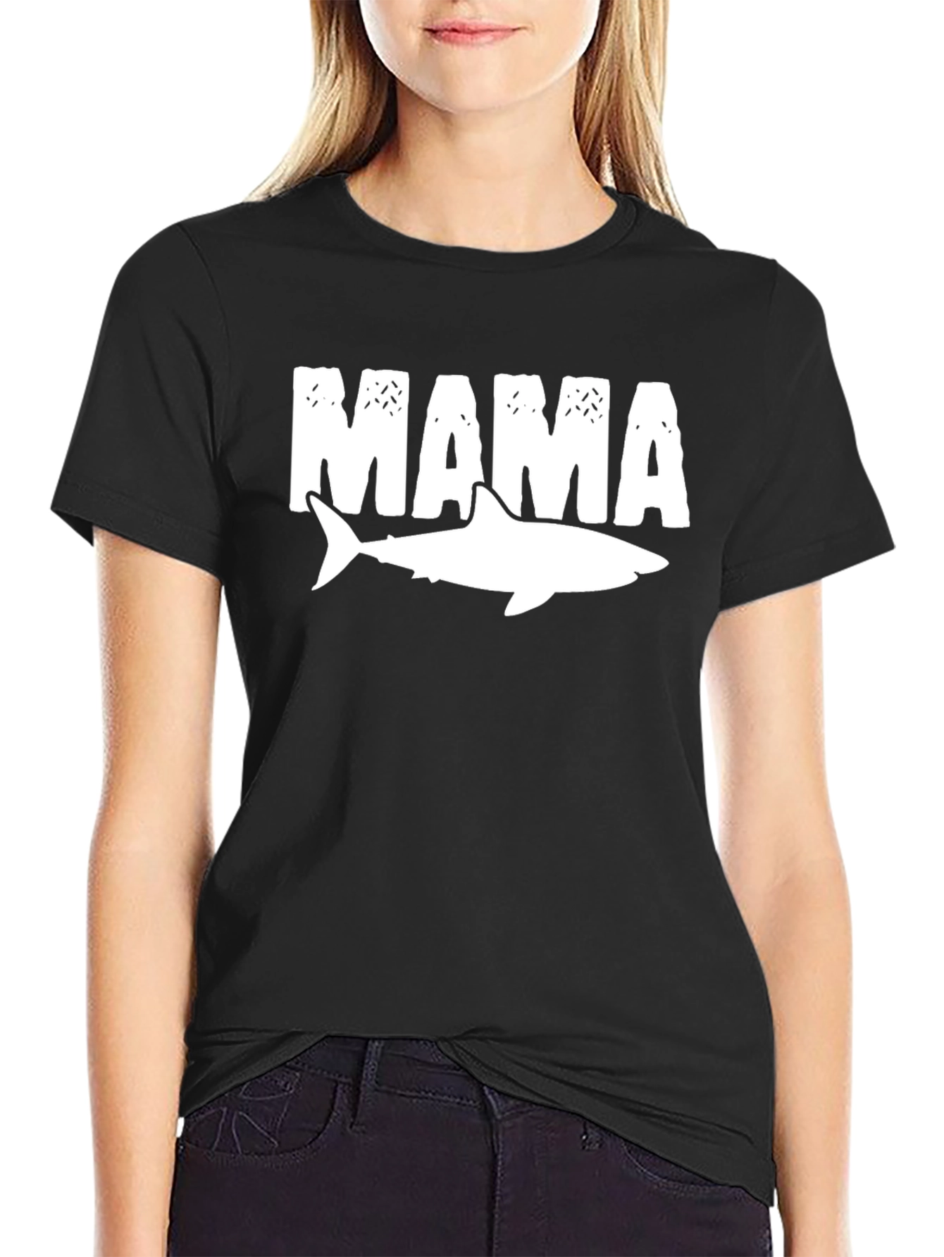 Mama Shark Graphic Tee - Black Cotton