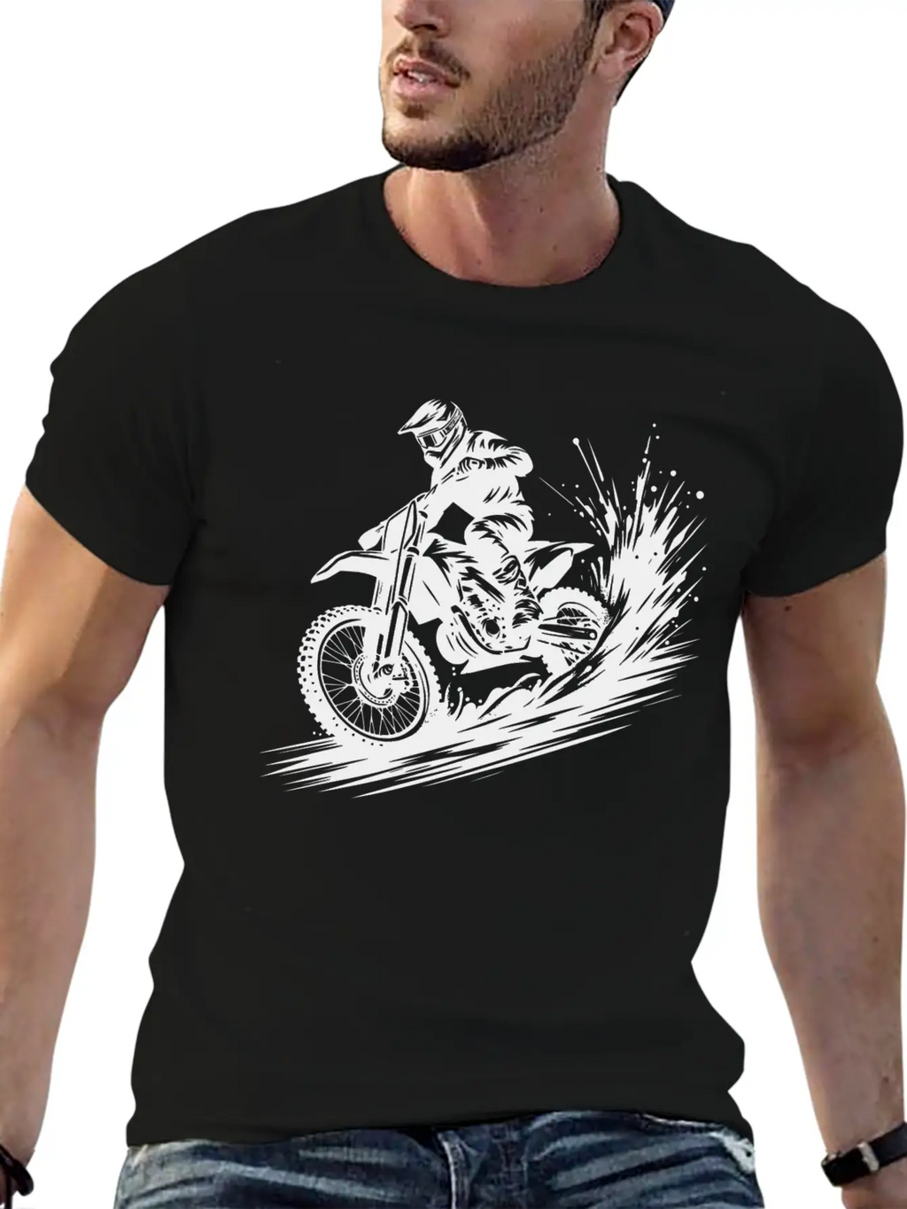 Dynamic Motocross Illustration Drawing Breathable Soft Cotton T-Shirt – Timeless Casual Look