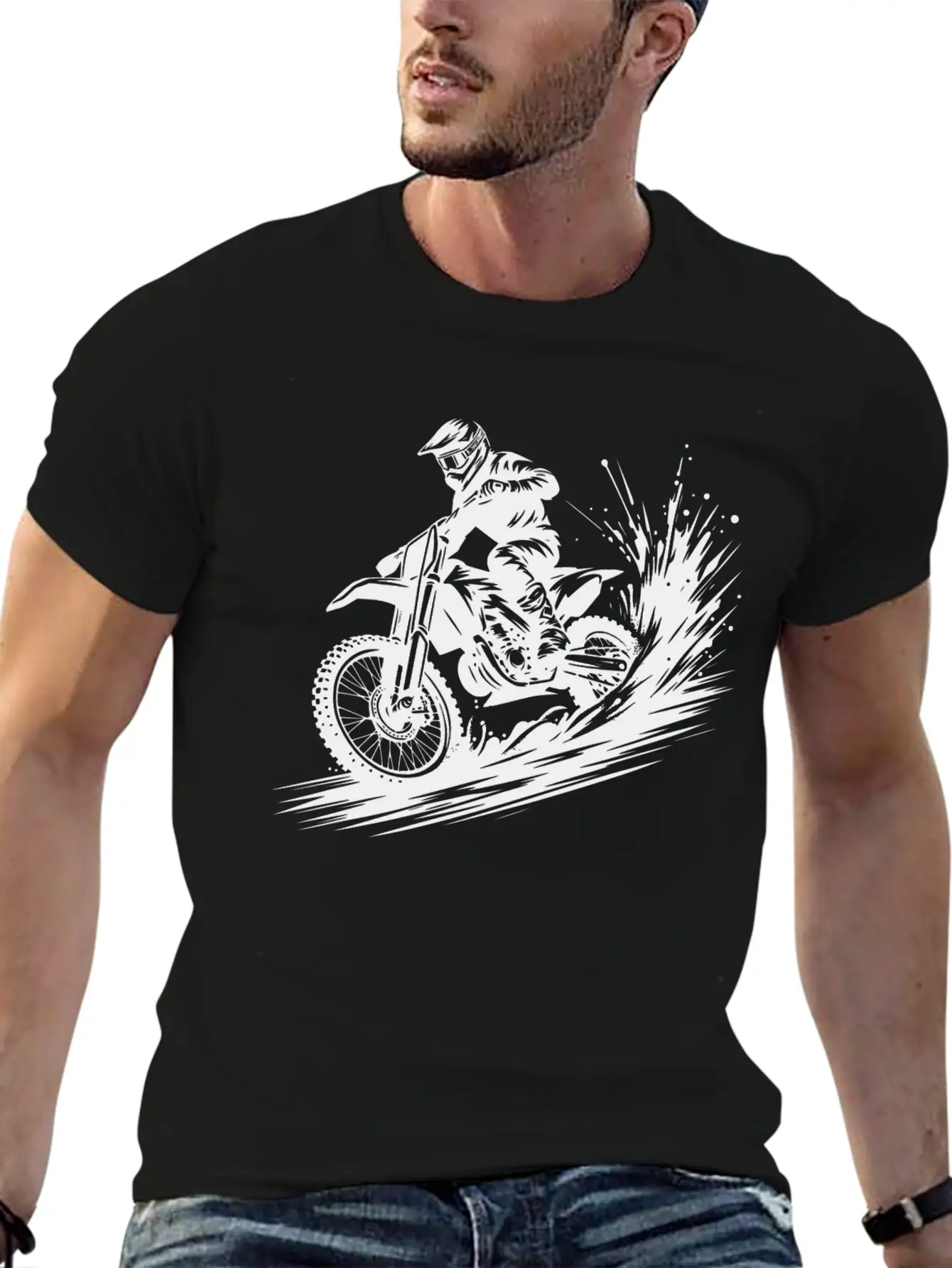 Dynamic Motocross Illustration Drawing Breathable Soft Cotton T-Shirt – Timeless Casual Look