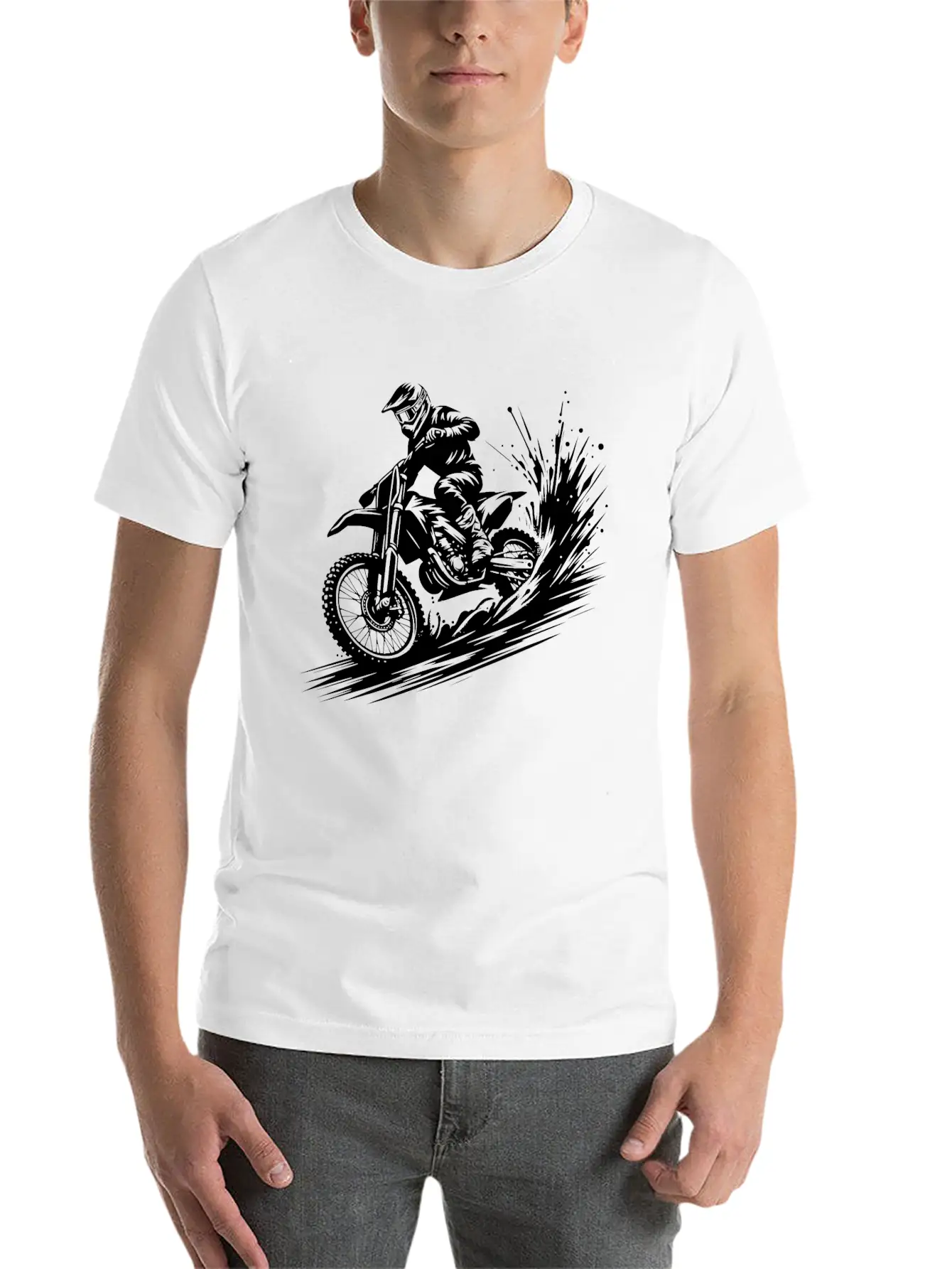 Dynamic Motocross Illustration Drawing Breathable Soft Cotton T-Shirt – Timeless Casual Look