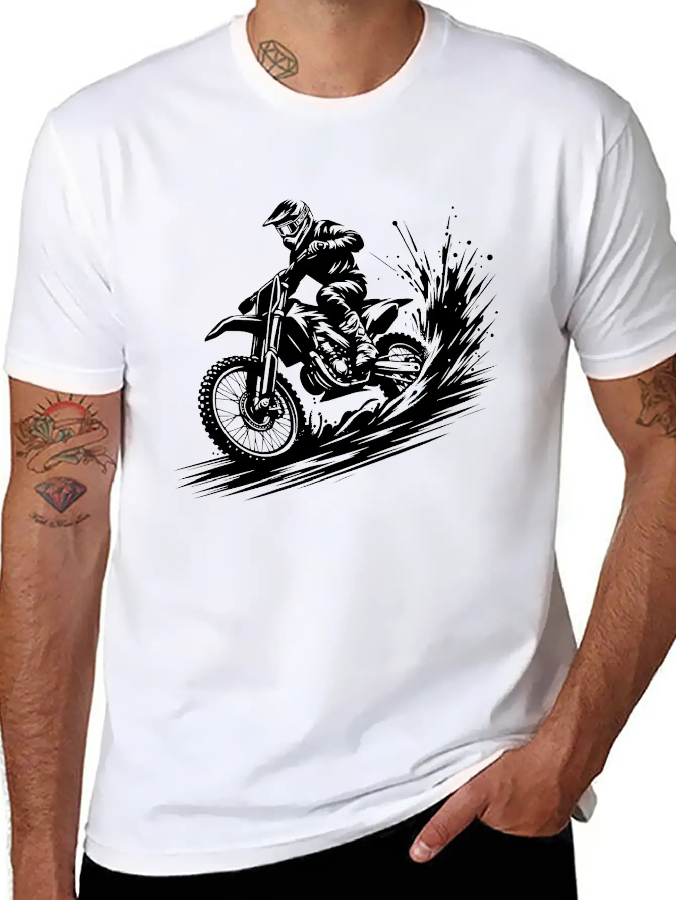 Dynamic Motocross Illustration Drawing Breathable Soft Cotton T-Shirt – Timeless Casual Look