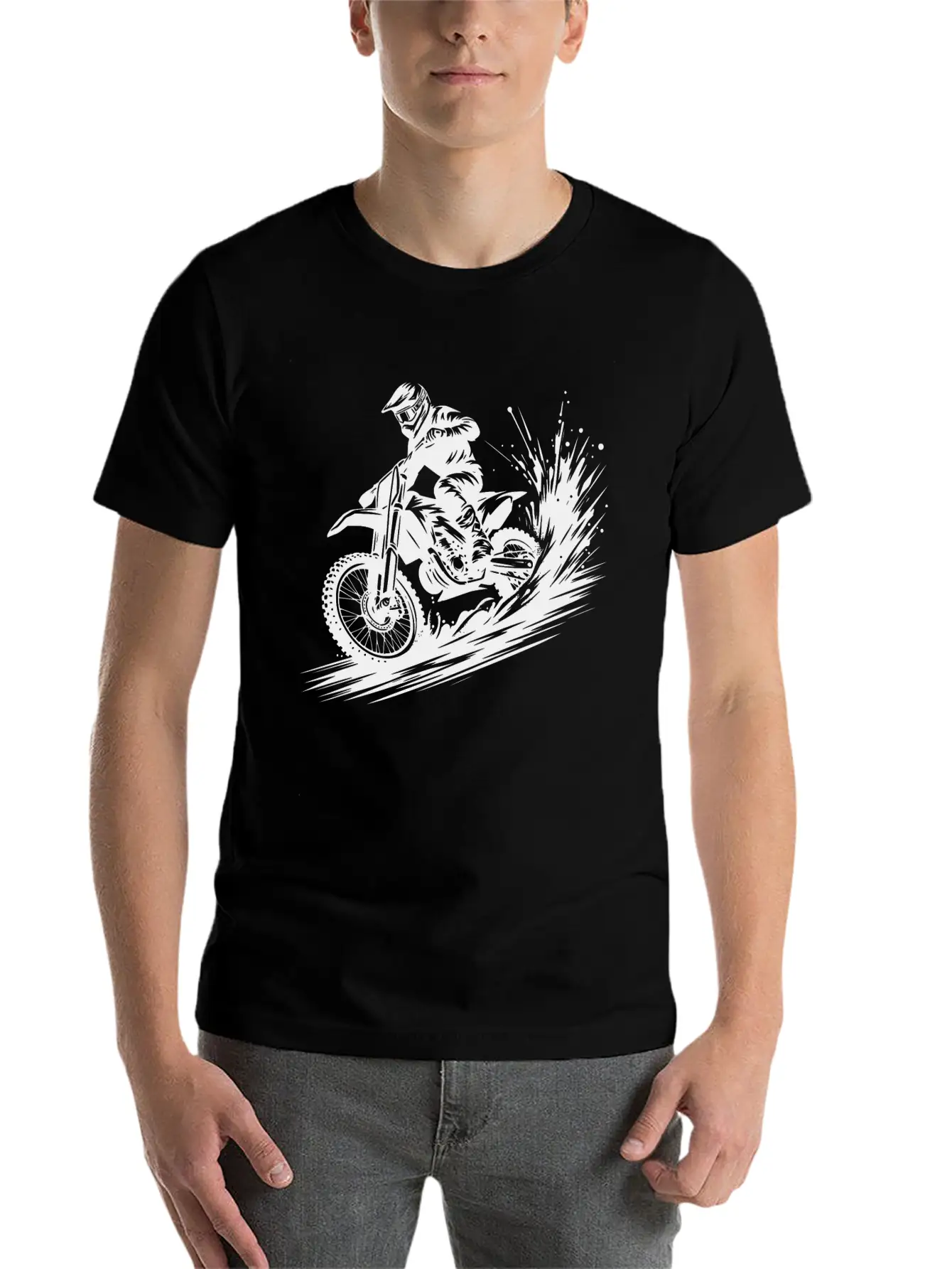 Dynamic Motocross Illustration Drawing Breathable Soft Cotton T-Shirt – Timeless Casual Look