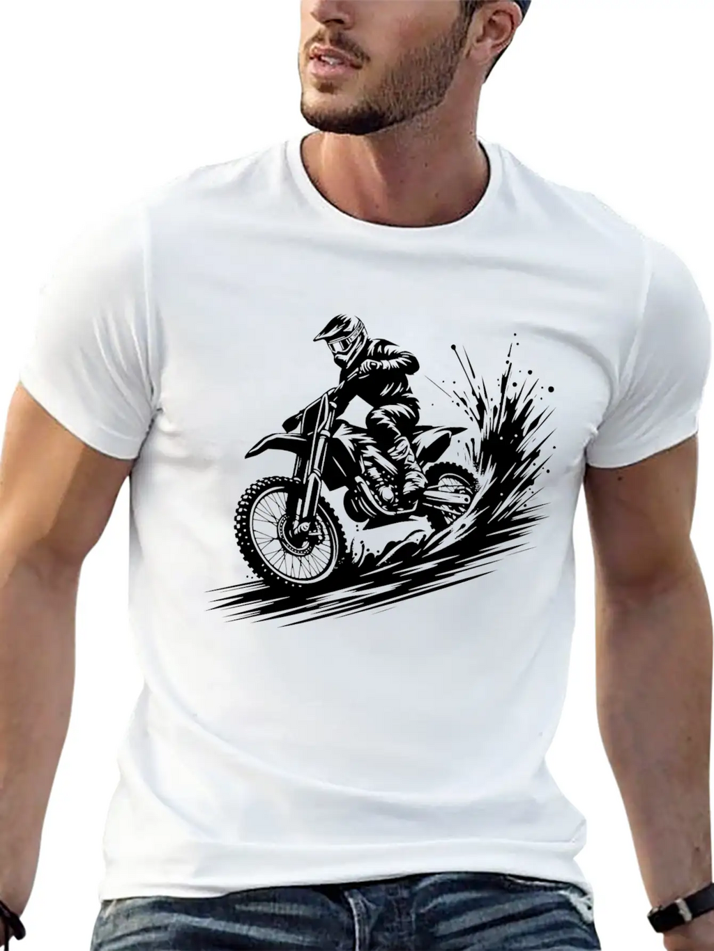 Dynamic Motocross Illustration Drawing Breathable Soft Cotton T-Shirt – Timeless Casual Look