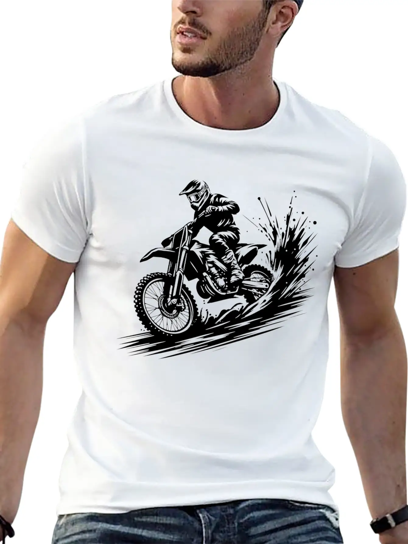 Dynamic Motocross Illustration Drawing Breathable Soft Cotton T-Shirt – Timeless Casual Look