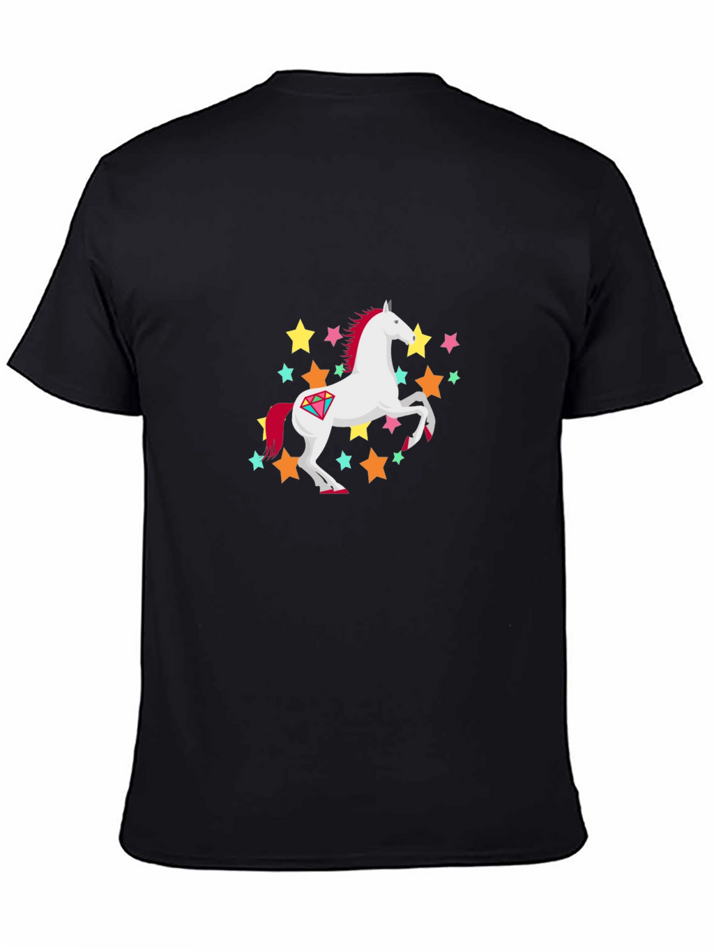 Unicorn Stars Graphic Print Black T-Shirt