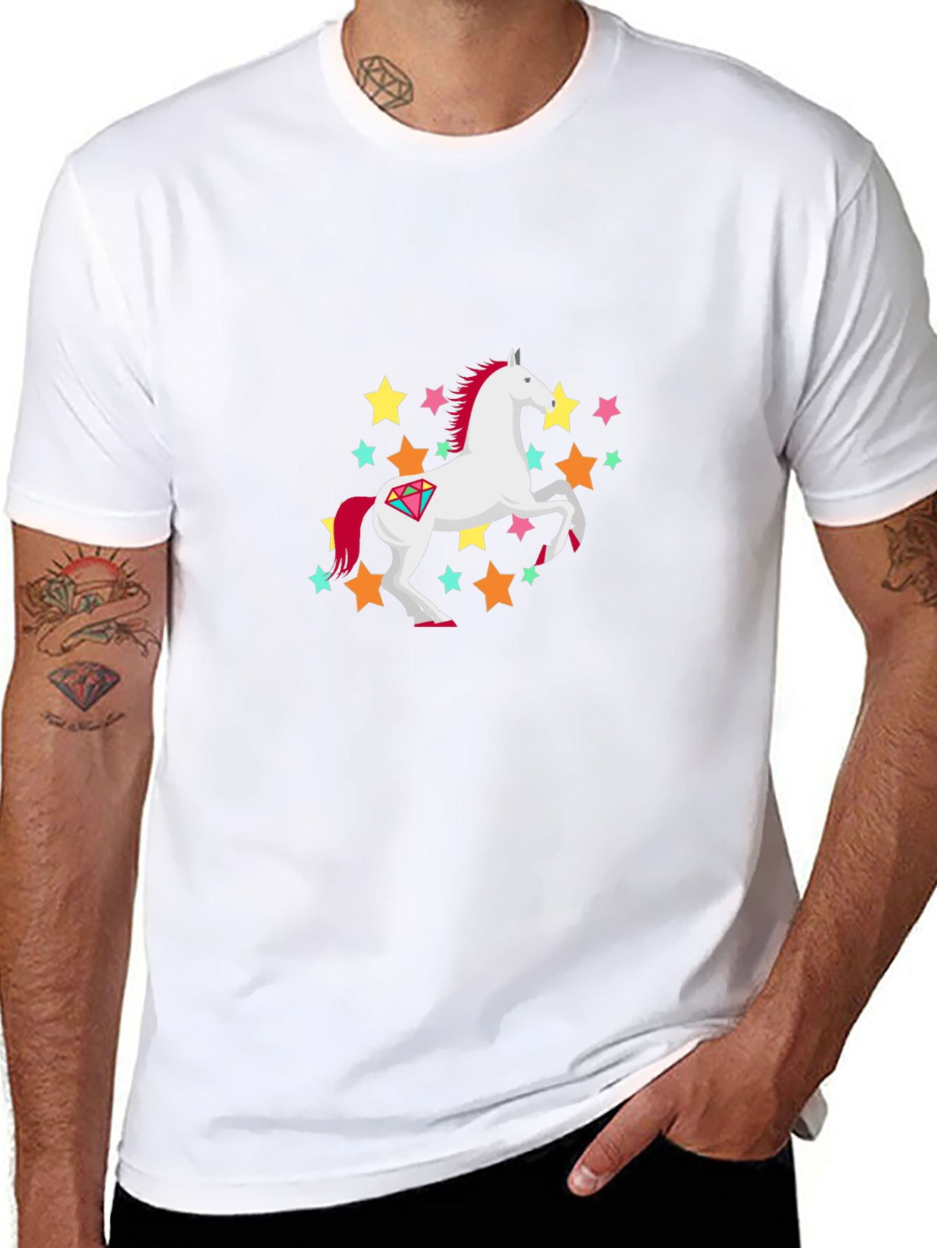 Unicorn Stars Graphic Print Black T-Shirt