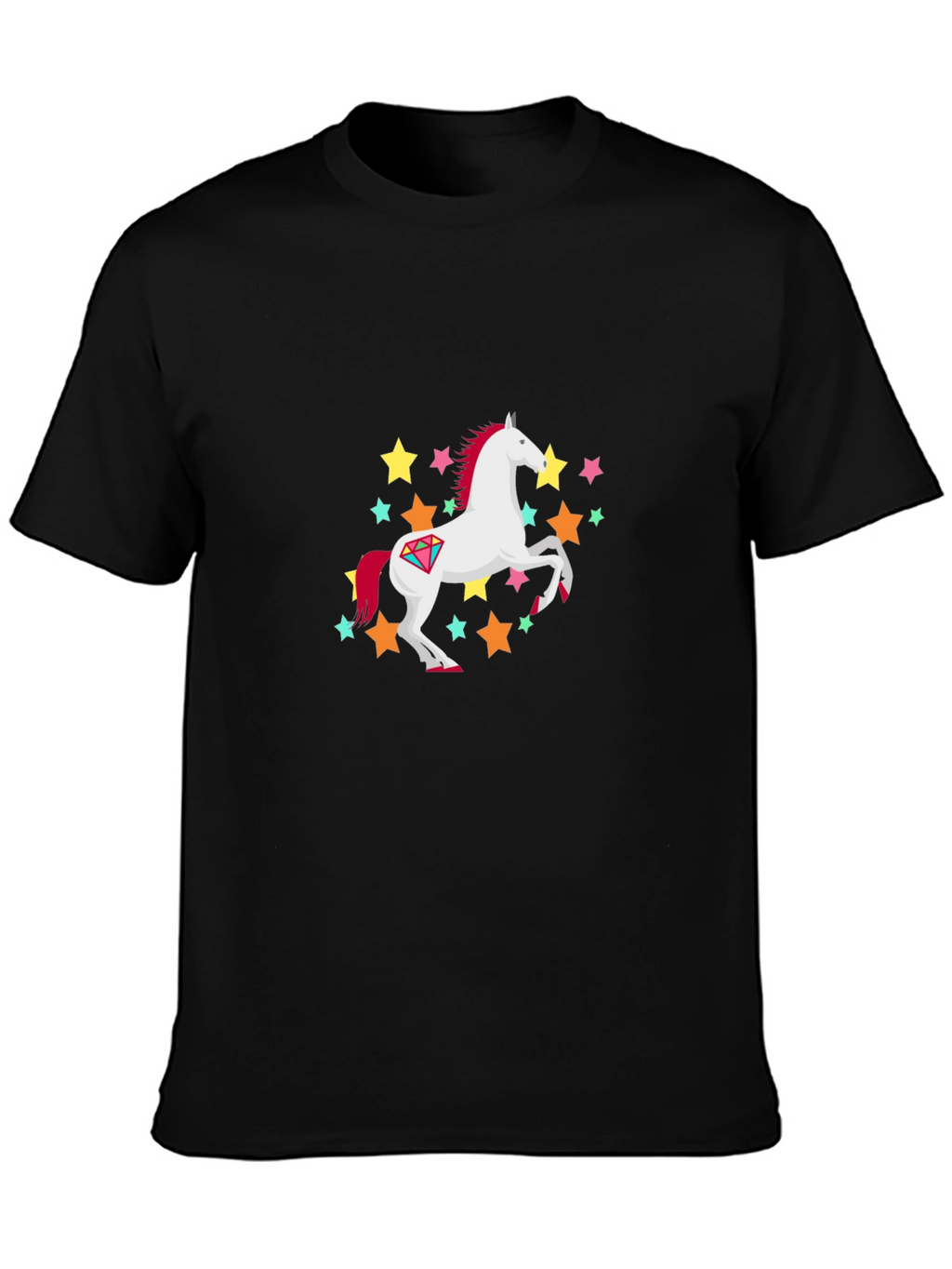 Unicorn Stars Graphic Print Black T-Shirt