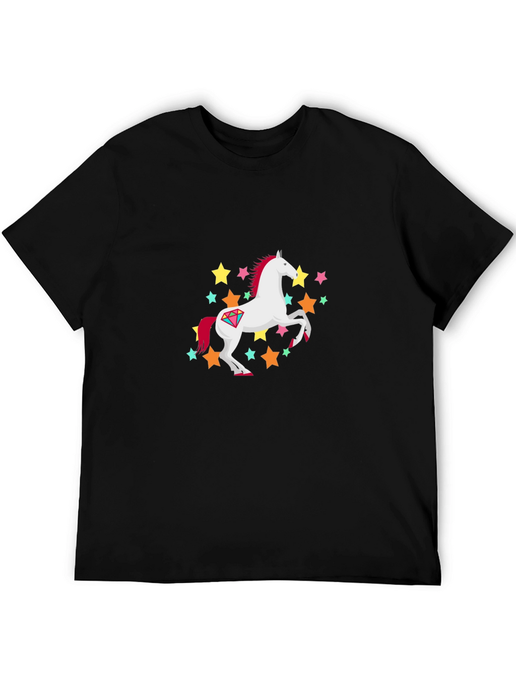 Unicorn Stars Graphic Print Black T-Shirt