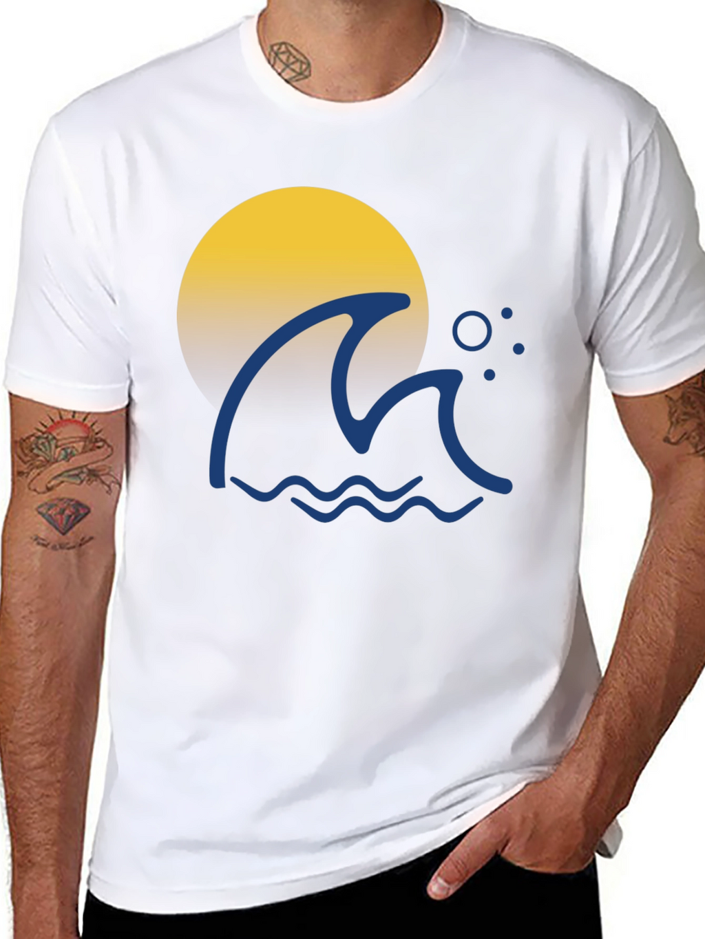 Wave & Sun Graphic Tee - Black Cotton