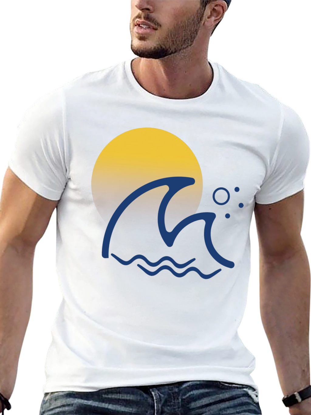 Wave & Sun Graphic Tee - Black Cotton