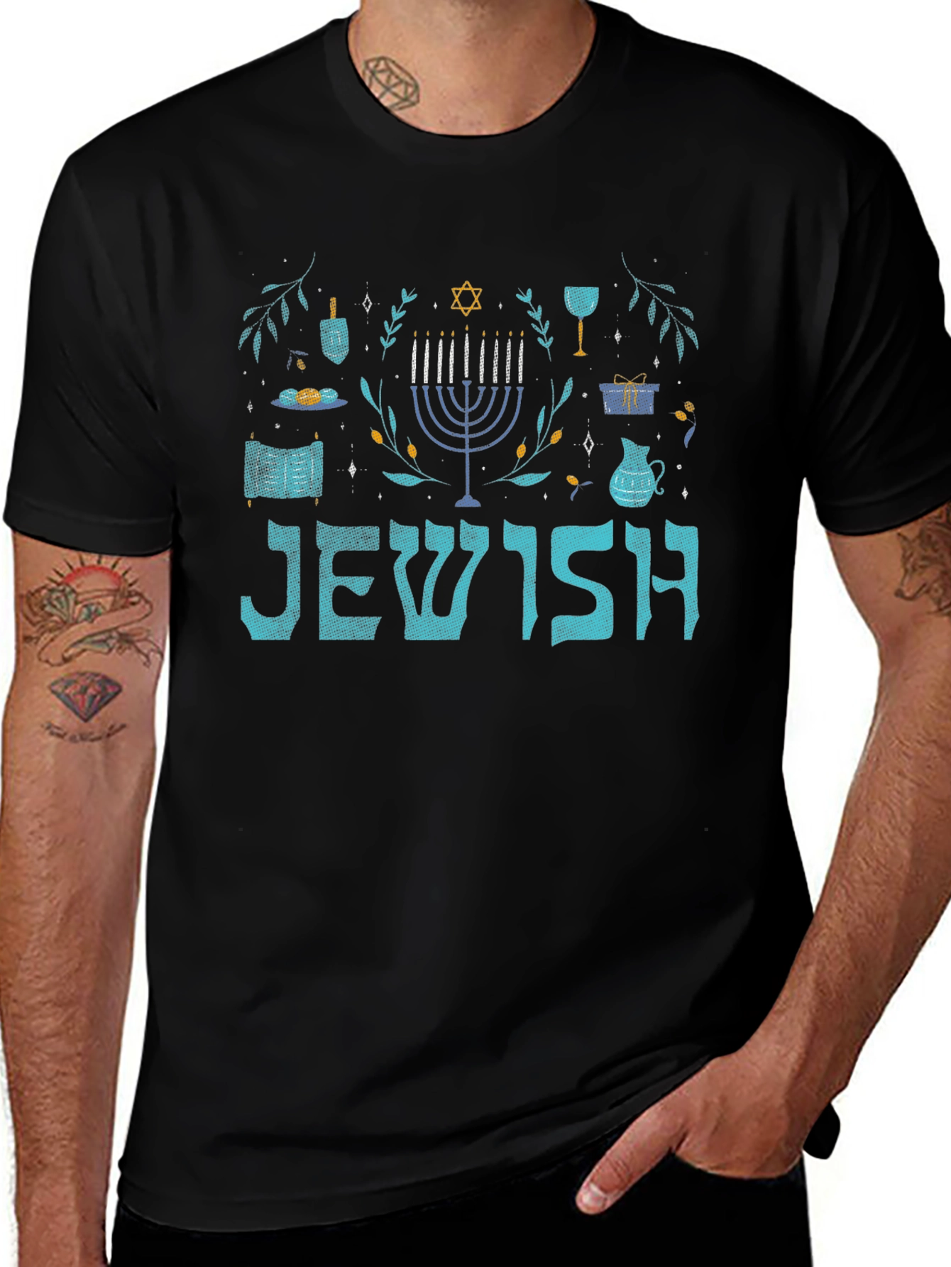 Jewish Hanukkah Menorah Graphic T-Shirt